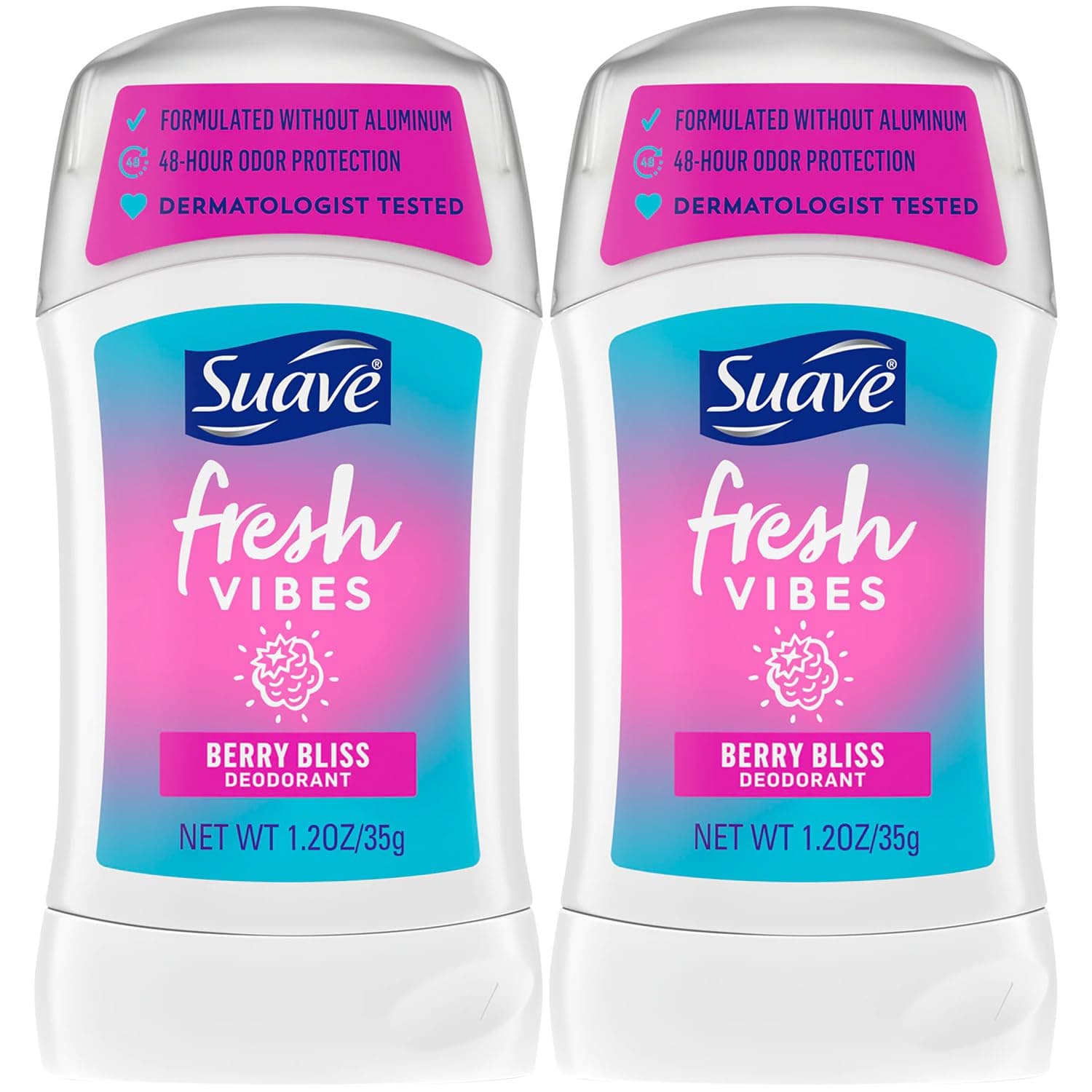 Suave Aluminum-Free Deodorant, Kids & Teen Girls – Fresh Vibes Berry Bliss & Awesome Blossom, 48H Protection, 1.2 Oz Ea