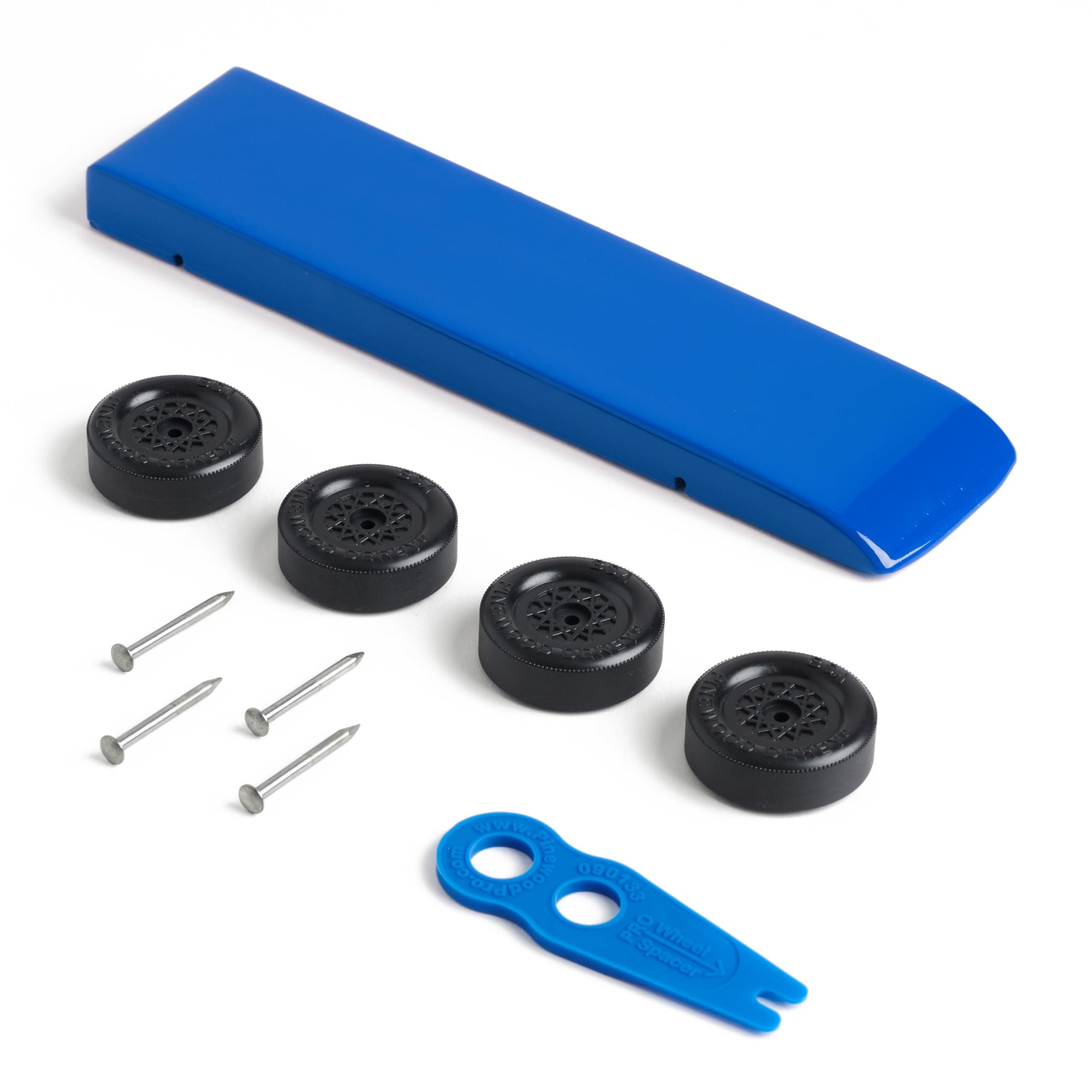 Pinewood Pro Blue Marlin Pine Derby Car Kit | 10 Piece Set | Painted and Weighted | Includes PRO Wheel Spacer | Official Parts prepped for Speed | Optimal Center of Gravity