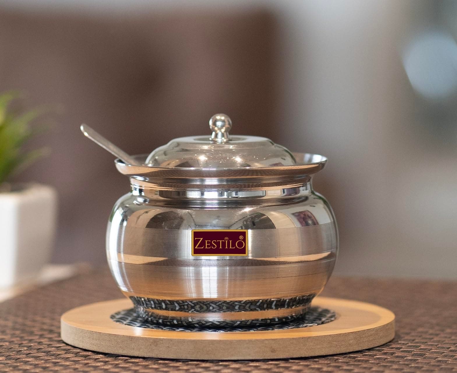 ZESTILO Stainless Steel Ghee Pot ghee container ghee jar Ghee Dani Butter Container Platinum Finish (280 ml)