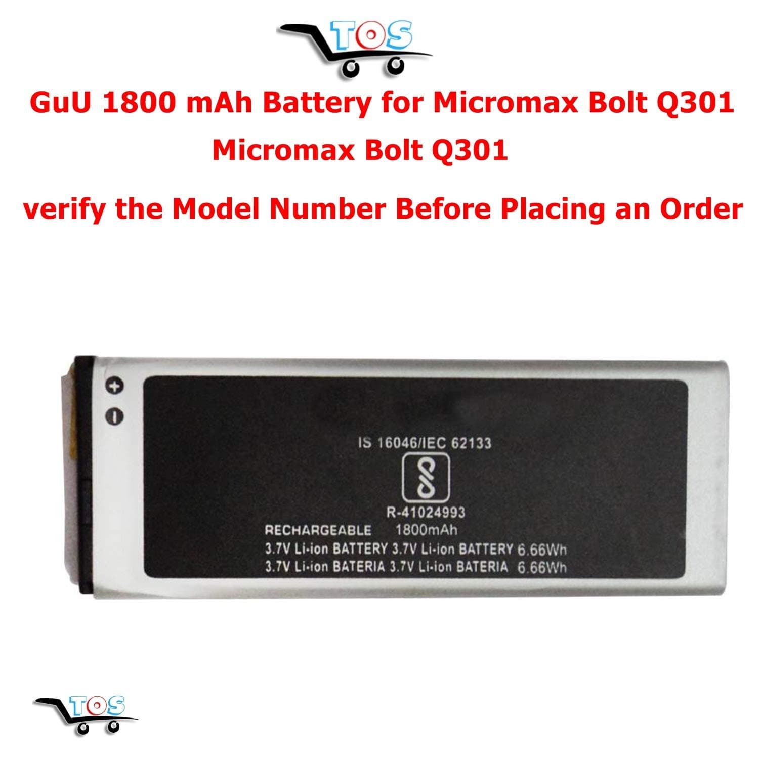 TOS - Micromax Bolt Q301 Battery,Battery for Micromax Bolt Q301 1400mah 3.7v 1ICP4 / 32/84 (Model ACBIR14M02)