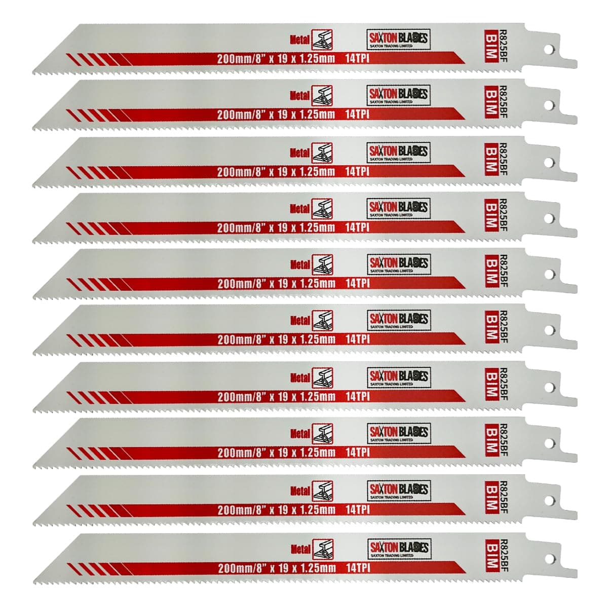 10x Saxton 200mm Heavy Duty Reciprocating Sabre Saw Metal Blades R825BF fits Bosch, Dewalt, Makita etc