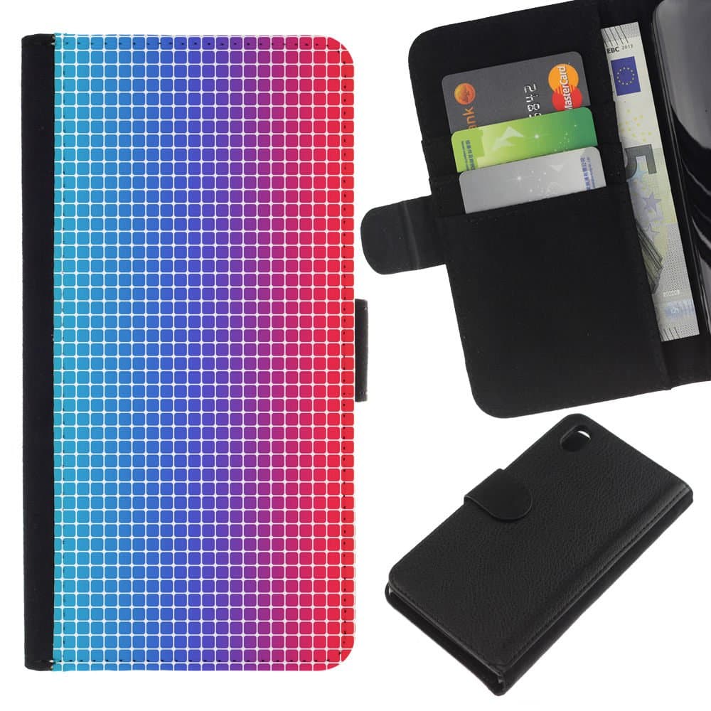 GIFT CHOICE / SmartPhone Cell Phone Leather Wallet Case Protective Cover for Sony Xperia Z3 D6603 // Disco Dots Illusion Fabric Pattern Blue Red Led //