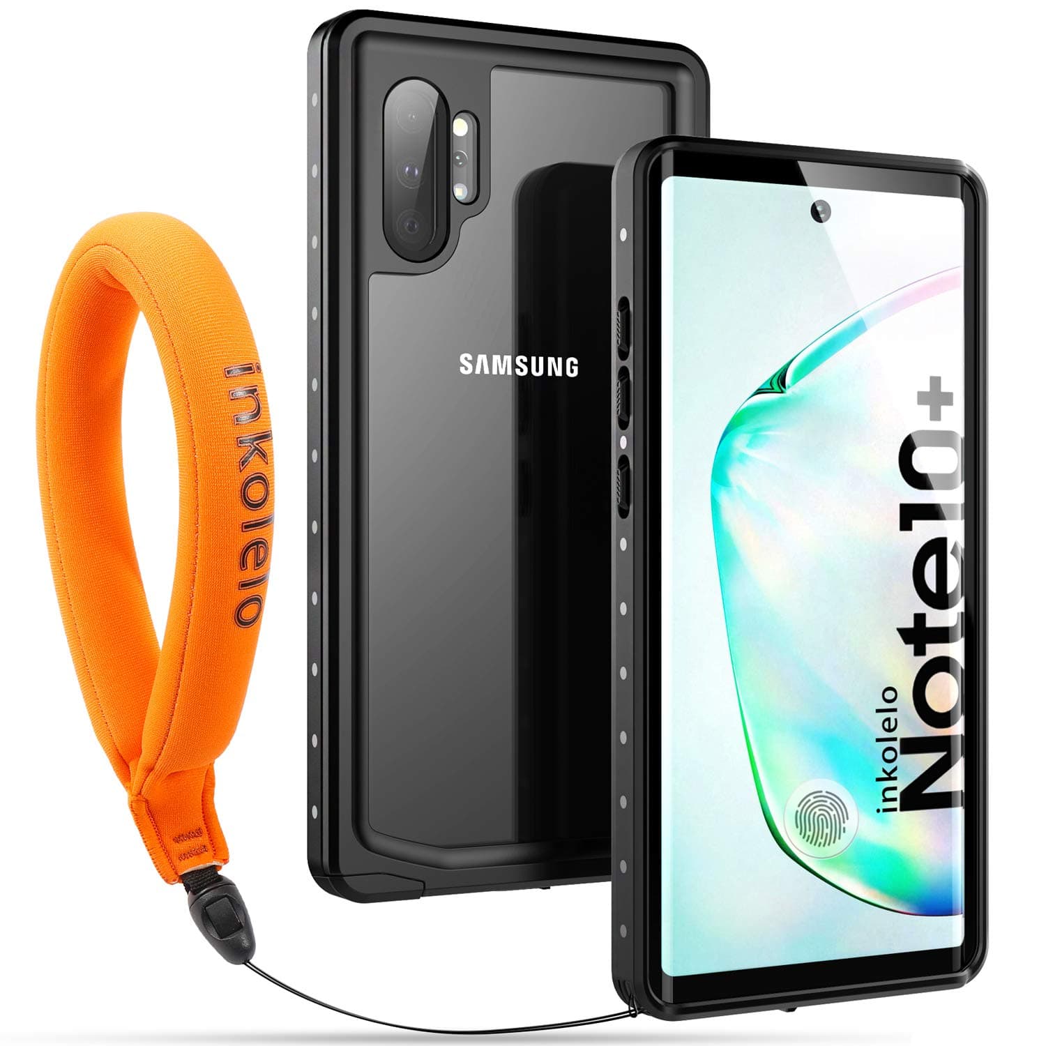 inkoleloGalaxy Note 10 Plus Waterproof Case, Built-in Screen Full-Body Protector with Floating Strap IP68 Waterproof Case for Galaxy Note 10 Plus 5G Case (2019) - Matte Black/Orange