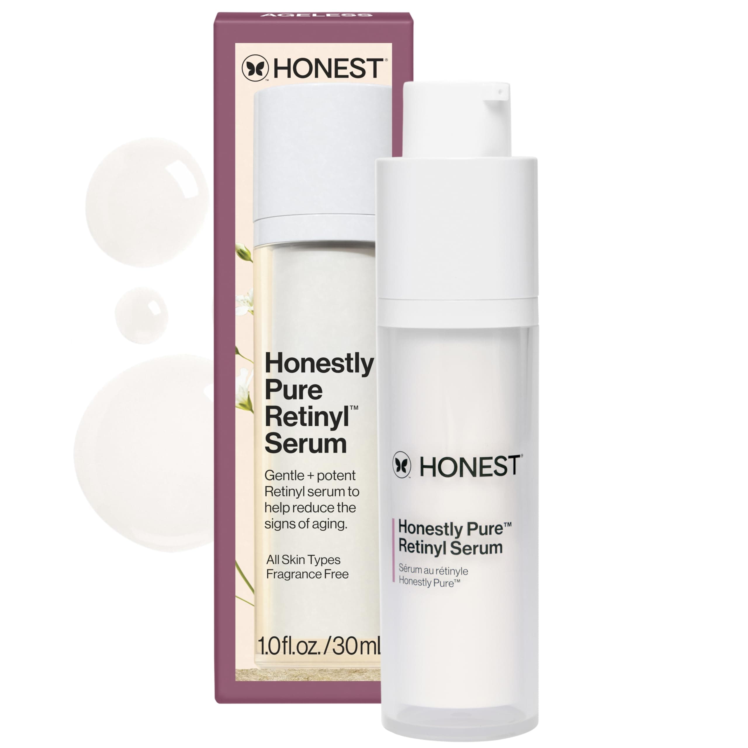 Honest Beauty Honestly Pure Nightly Retinyl Serum | Moisturizes, Exfoliates, Reduces Fine Lines + Wrinkles | Retinyl Linoleate + Hyaluronic Acid | Vegan + Cruelty Free | 1 fl oz