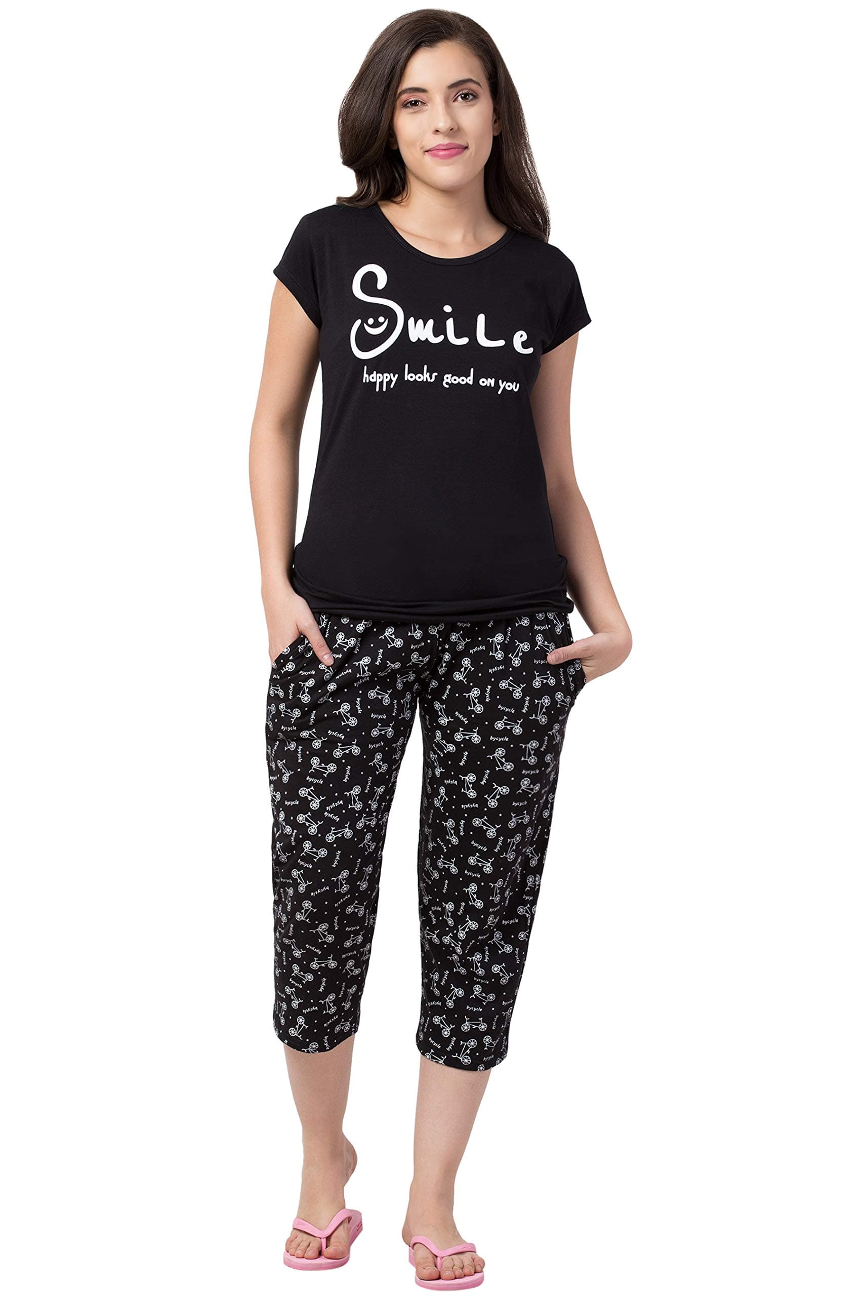 FUNDAY FASHION Women's Cotton Printed Capris Set Pyjama Set Pack Of 1