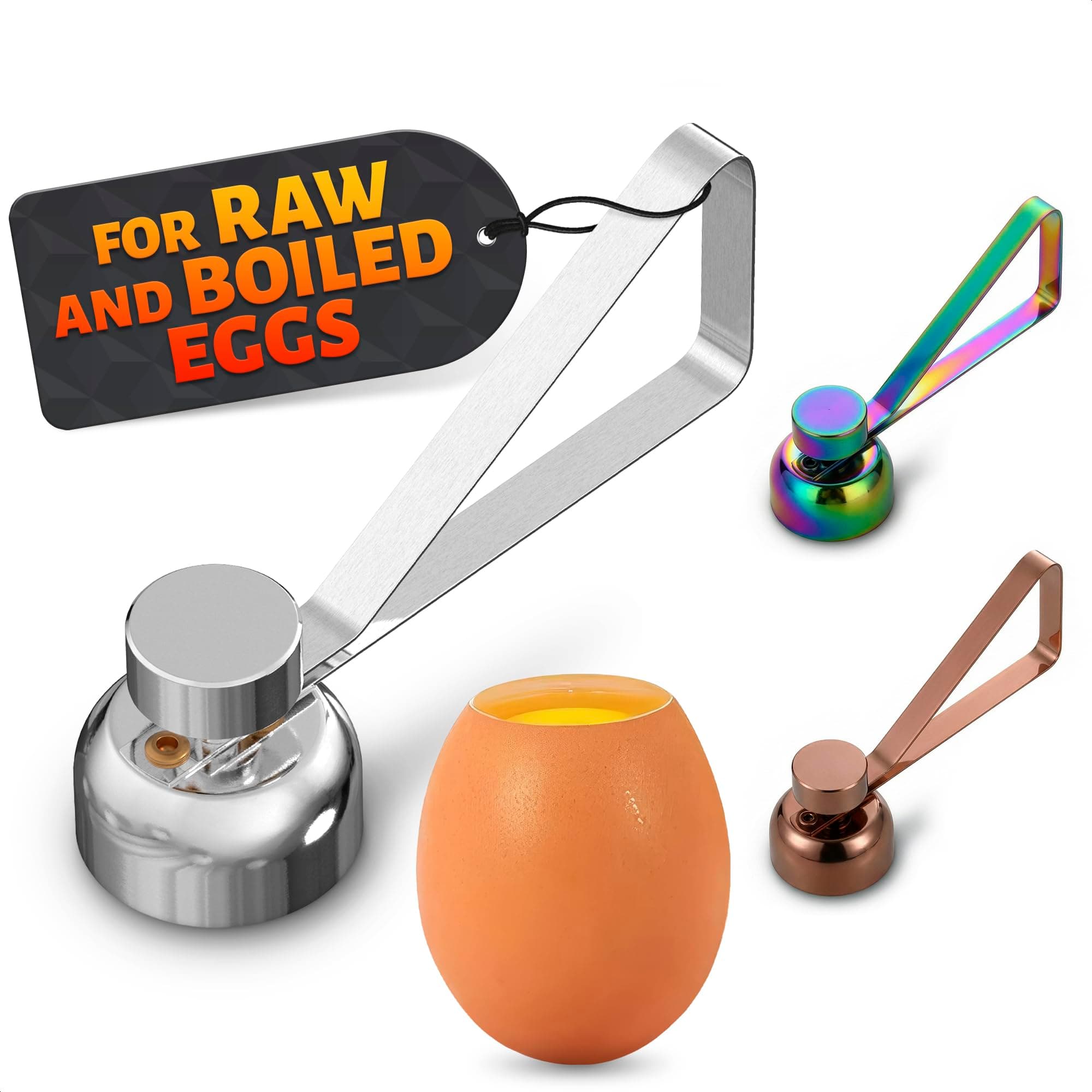 Egg Cracker Tool for Raw Eggs — Egg Shell Opener for Soft-Boiled Shell Tops, Stainless Steel Topper with Ergonomic Adjustable Effort — Clean Cut Design for Breakfast Prep, Custards, & Baking (Silver)