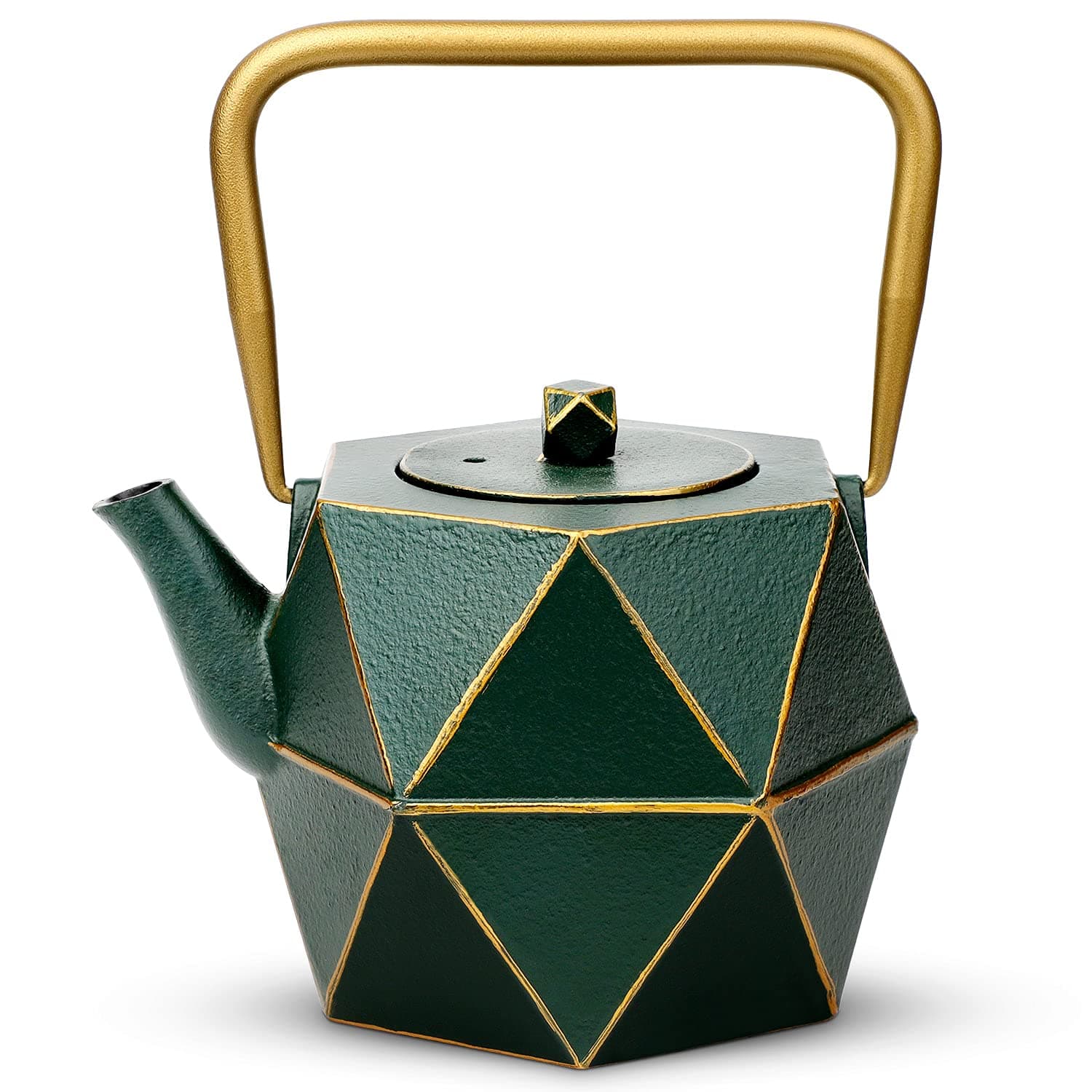 Toptier Cast Iron Teapot, Stovetop Safe Japanese Cast Iron Tea Kettle, Diamond Design Tea Pot with Removable Infuser for Loose Tea, 30 Ounce (900 ml), Dark Green