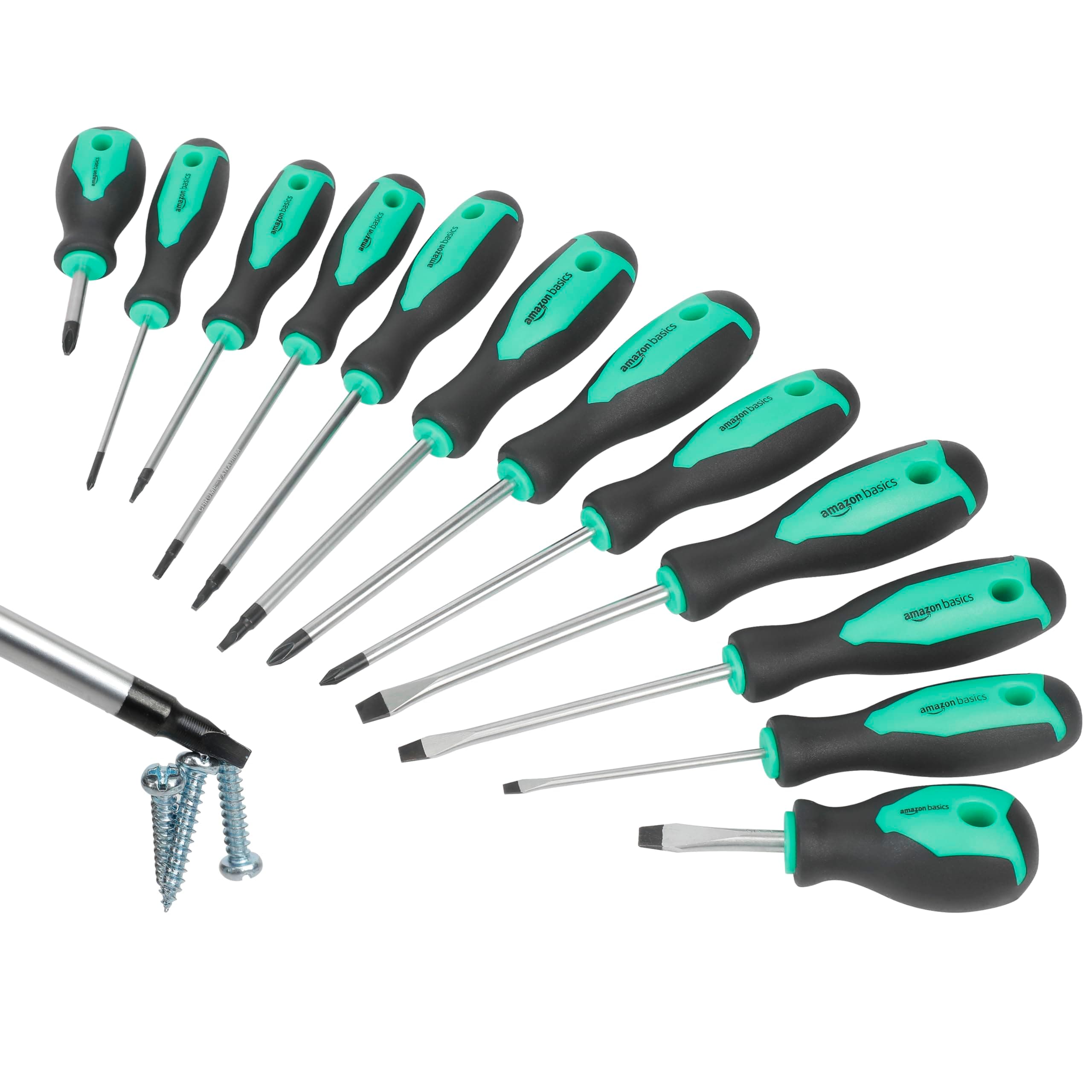 Magnetic Screwdrivers Set, 12-Piece, Phillips, Slotted, Torx, Square, and Stubby with Non-Slip Handle, Hand Tools Set, Turquoise