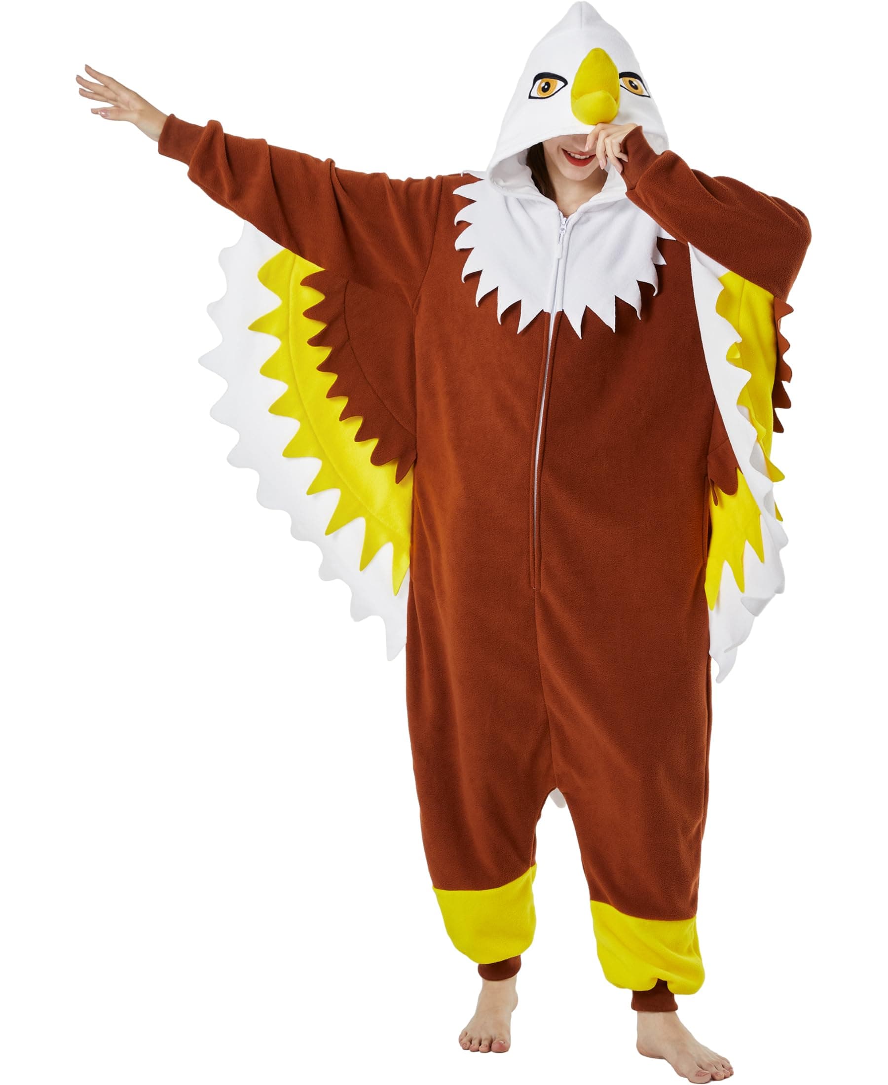 Eagle Costume Adult Animal Fierce Hawk Onesie Pajamas Women Men Halloween Cosplay Sleepwear Costume Brown