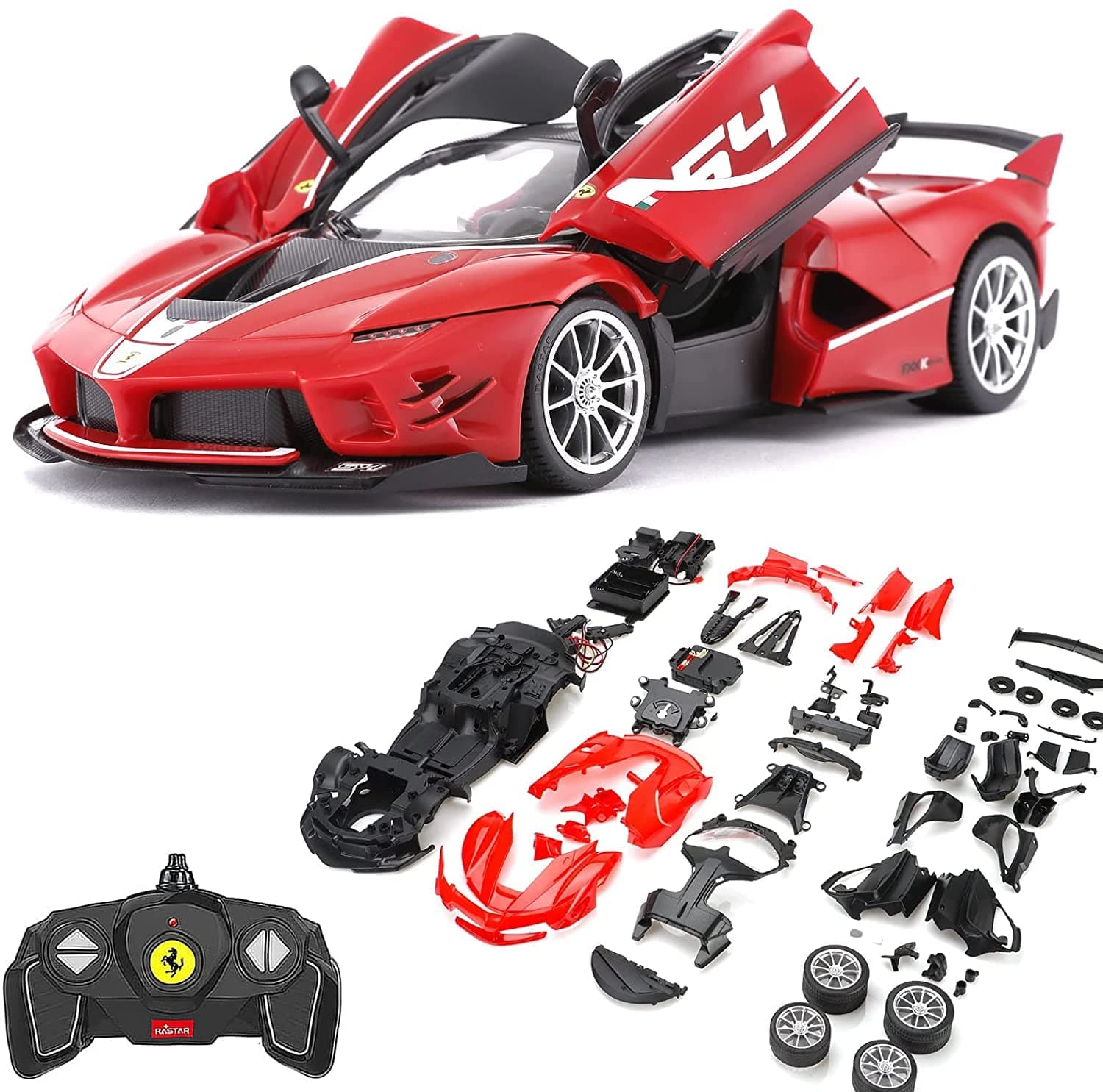 RC Monster RC Car DIY Kits to Build for Kids, Officially Licensed 1:18 Ferrari FXXK EVO Remote Control Car, Great Gift of 84PCS STEM Toy Car Model Building Kits for Boys and Girls, Red