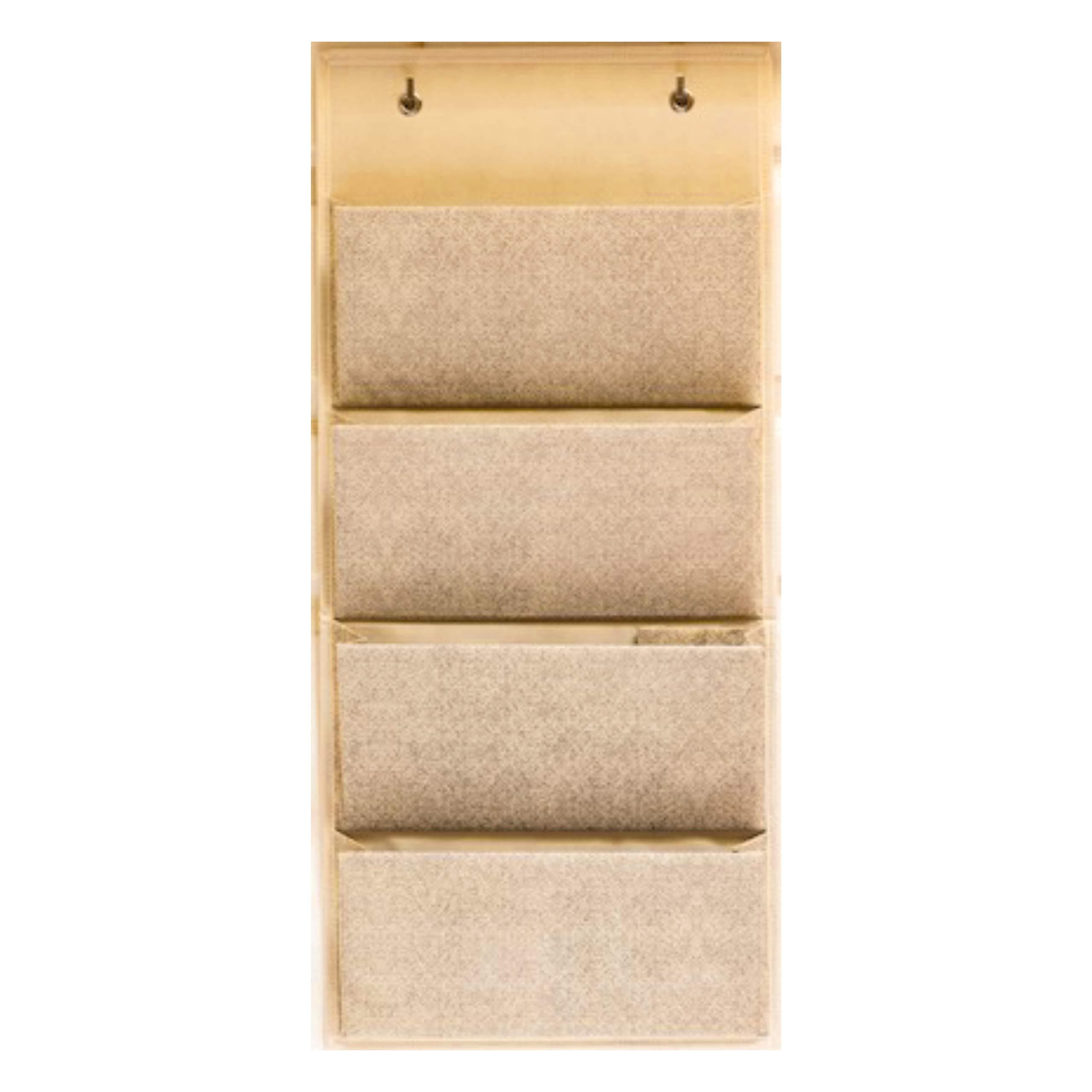4 Pocket Fabric Wall File Organizer - Home File Holder, Office Hanging File Folder Organizer, Over The Door Hanging Folder Organizer by EW. [Beige]