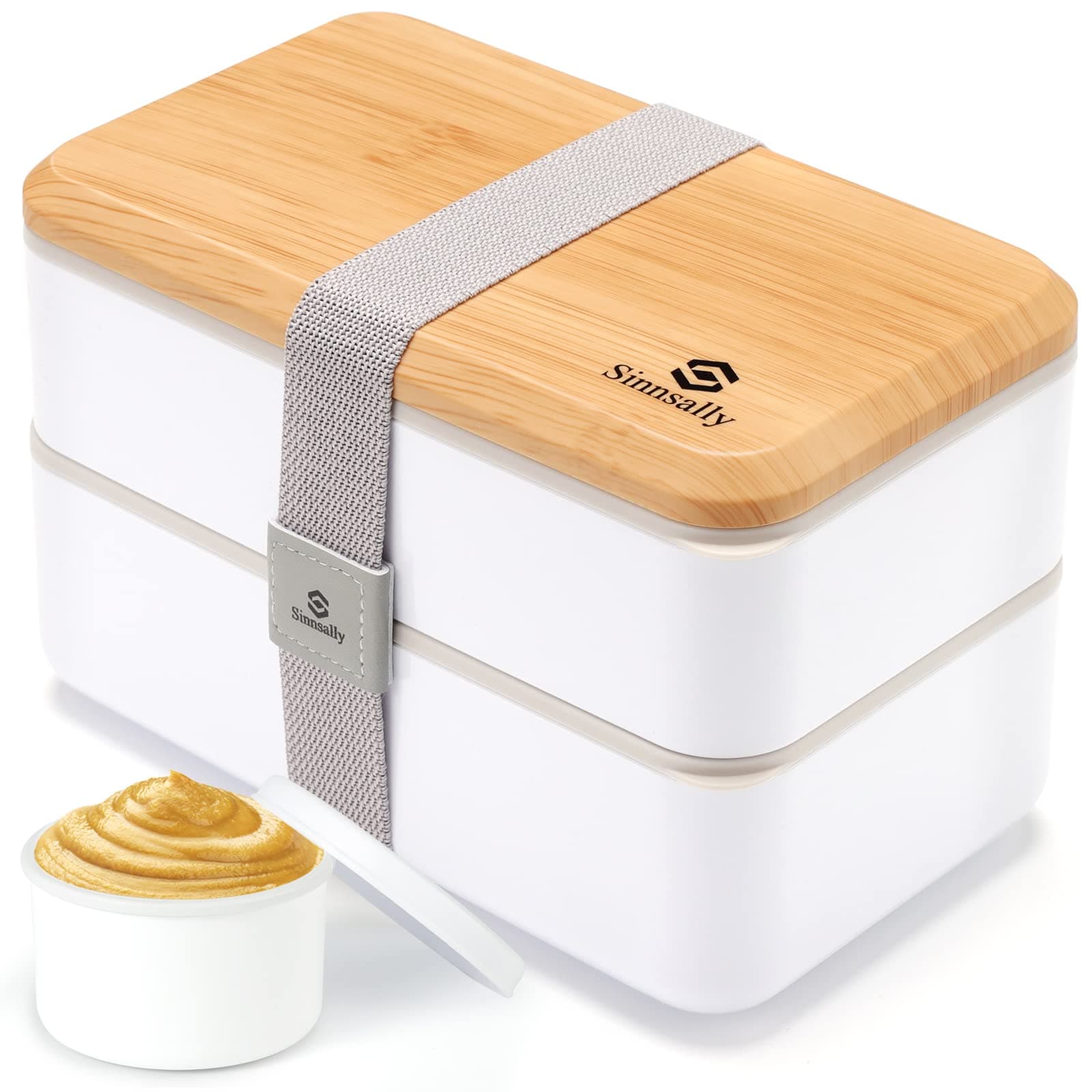 Sinnsally Lunch Box for Adult,1400ml Stackable Japanese Bento Lunch Box for Women,Lunch Containers with Food Compartments,Rectangle Bento Box with Cutlery Set,Leak-proof,Microwave Safe (White)