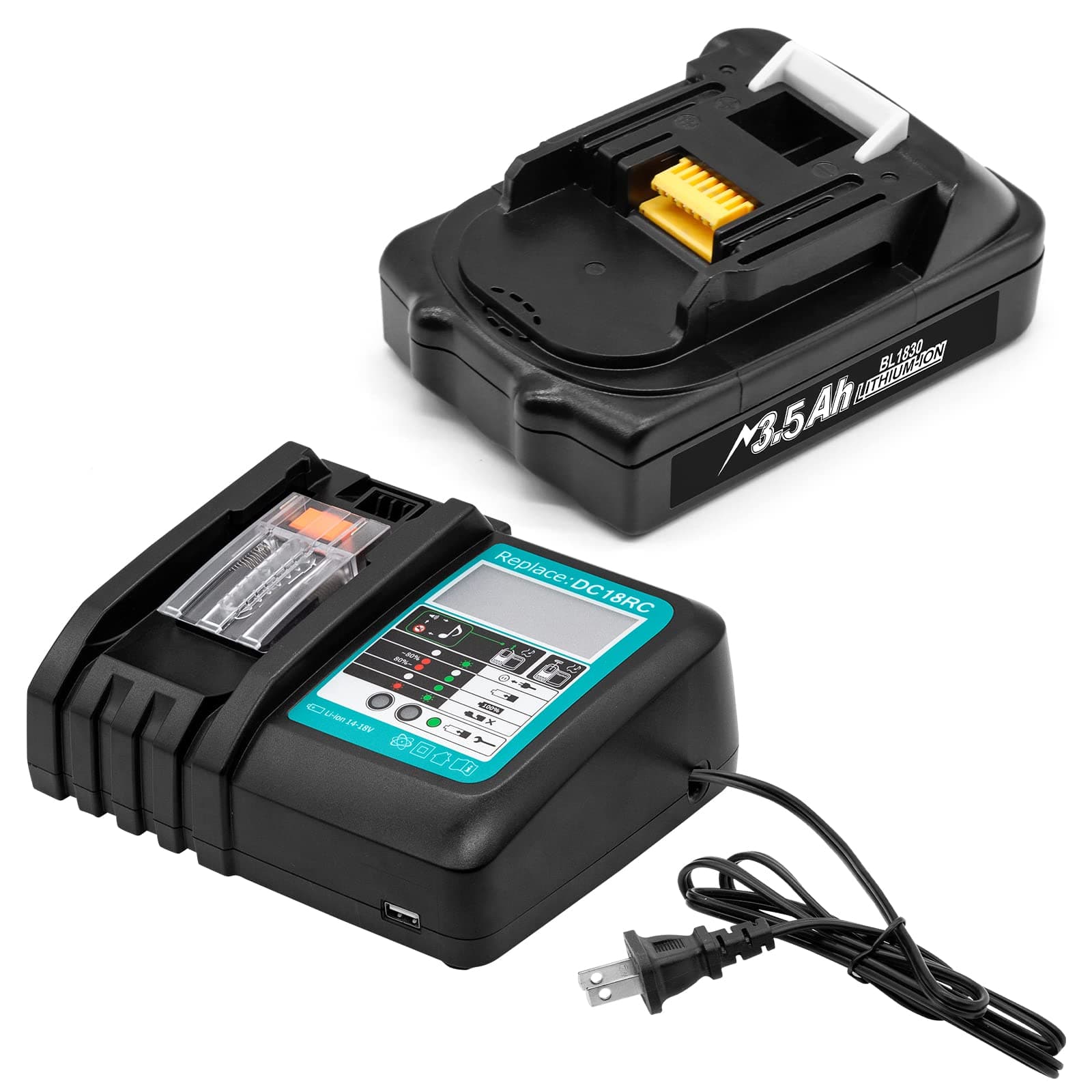 1Pack 3.5Ah BL1815 18V Battery and Charger Combo for Makita 18V for 18Volt Battery Charger BL1830 BL1850B BL1840B BL1820 BL1850 for Makita Battery Replacement