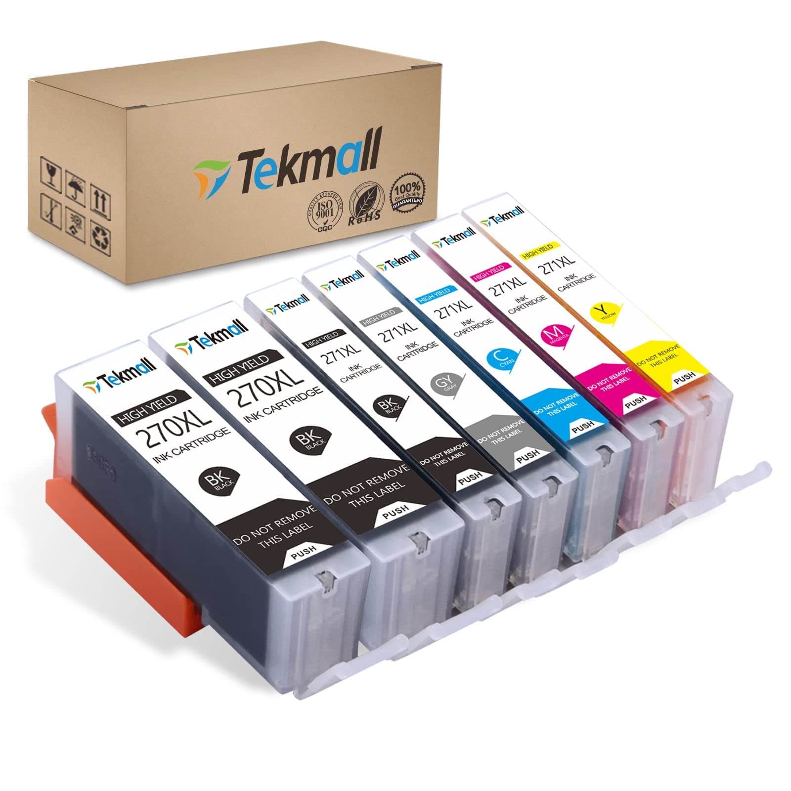 Tekmall Compatible Ink Cartridges PGI-270XL CLI-271XL 271 270 271XL 270XL Used for PIXMA MG7720 TS9020 TS8020 MG6821 TS9000 MG7700 MG6820 Printers 7 Pack (2*PGBK, BK, C, M, Y, GY)