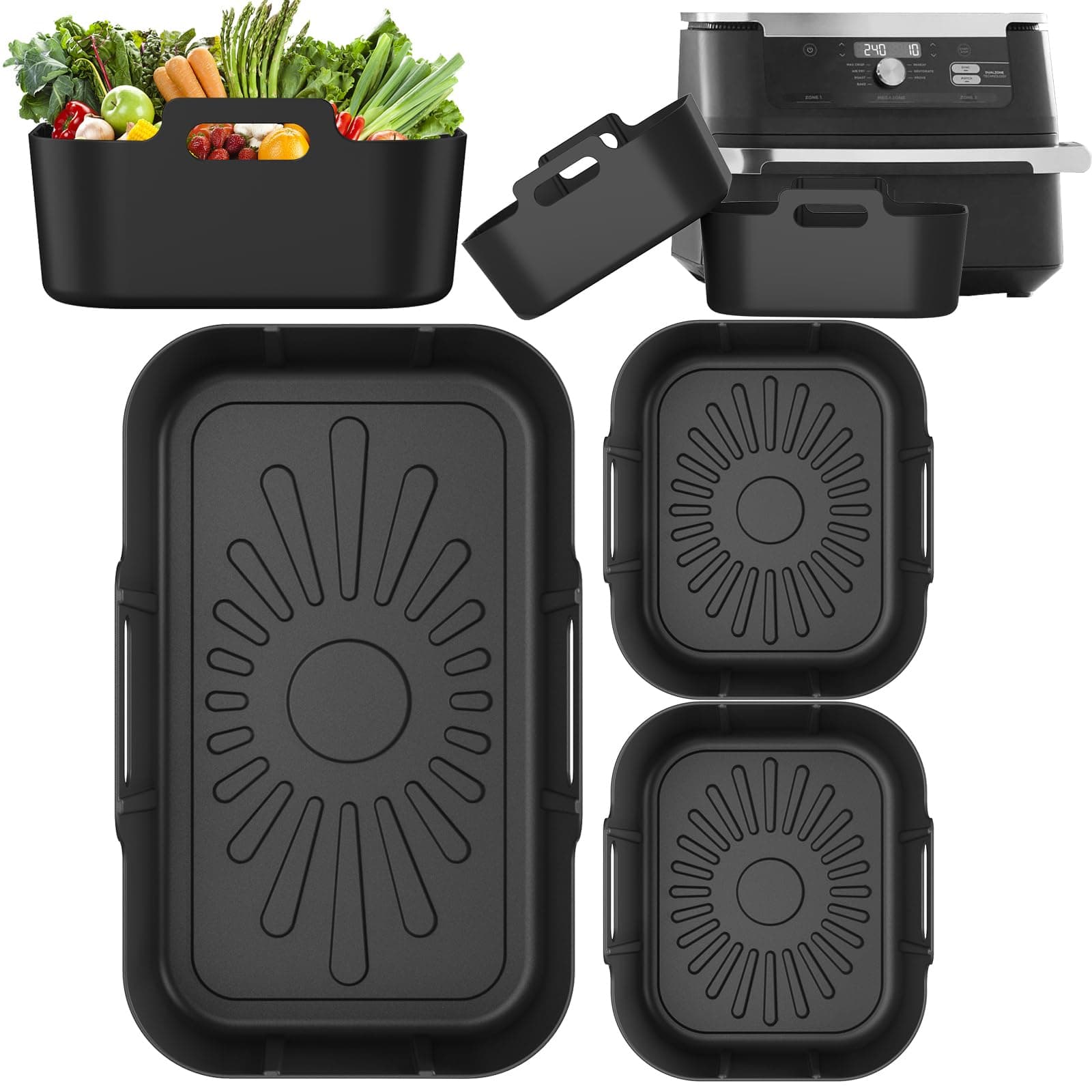 Silicone Liners for Ninja AF500UK, Premium 2mm AF500uk Silicone Liners for 10.4l Foodi Flexdrawer AF500UK, Ninja Air Fryer Dual Accessories, AF500uk Liners Accessories (3PCS, Black)