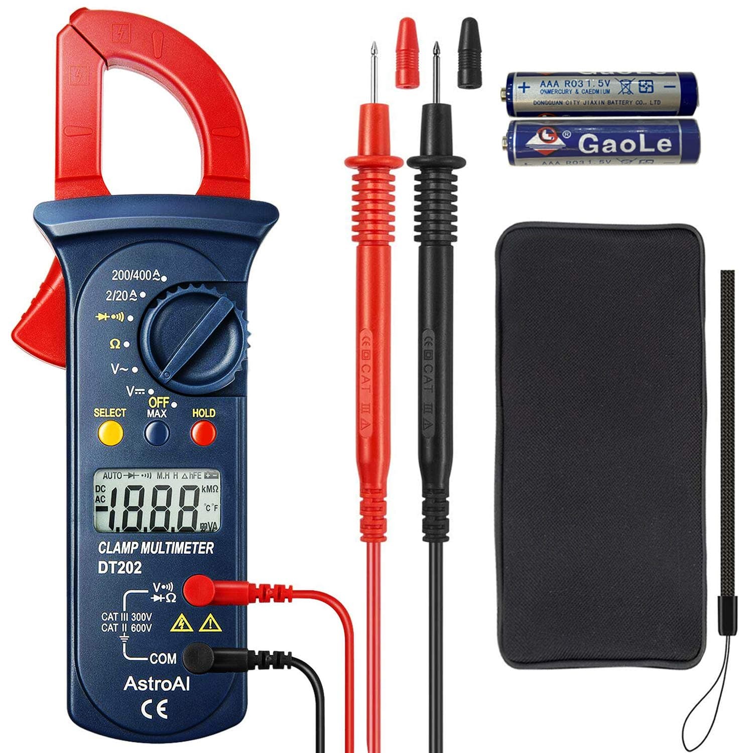 Digital Clamp Meter 2000 Counts, Multimeter Amp Meter with Auto Ranging; Measures Voltage Tester, AC Current, Resistance, Continuity; Tests Diodes