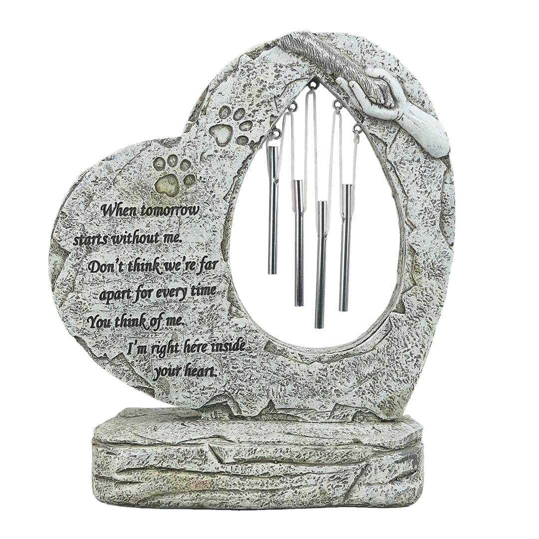 Pet Dog Memorial Stones Garden Stones with Wind Chimes, Sympathy Loss of Pet Dog Memorial Gifts Remembrance Gifts Outdoors Heart Shaped Grave Markes Headstones