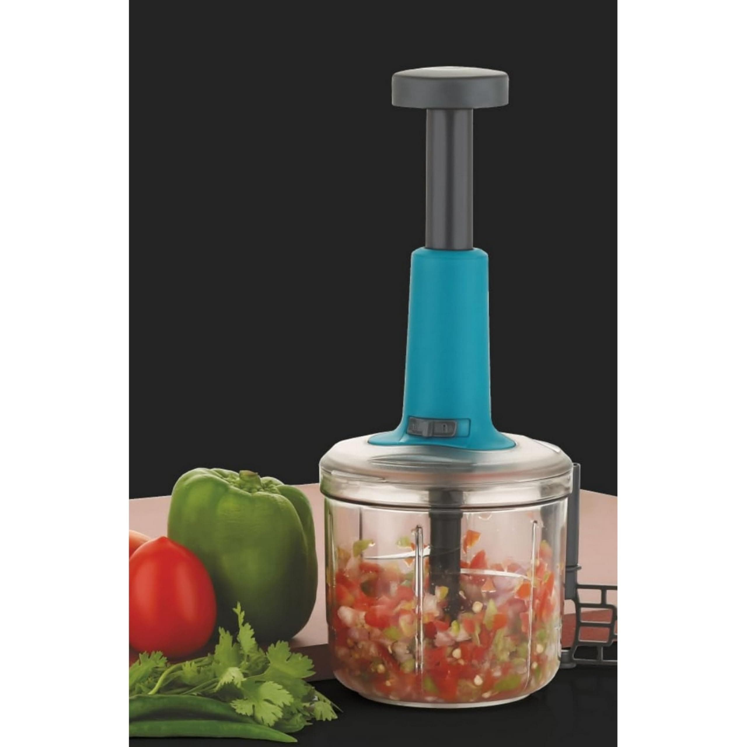 Hozify Food Chopper 1200ml - Vegetable Cutter With Stainless Steel Blades for Onion, Salad, Tomato, Potato & More - Manual Push Down Kitchen Chopper, Easy to Clean