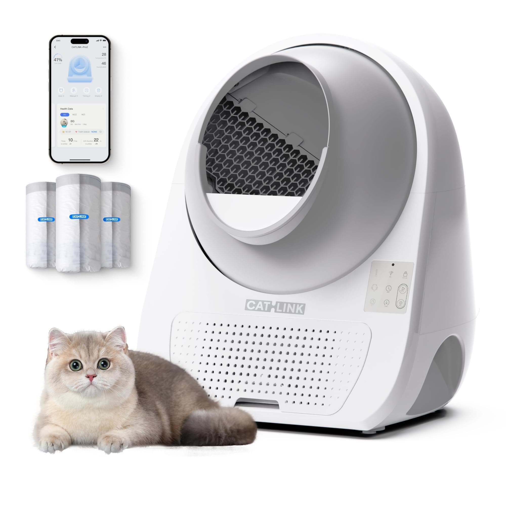 Self Cleaning Cat Litter Box for Multiple Cats, Health Monitoring, Automatic Litter Box with APP, Triple Odor Control, Includes 60 Trash Bags, 65L Extra Large Robot (Luxury Pro-X)