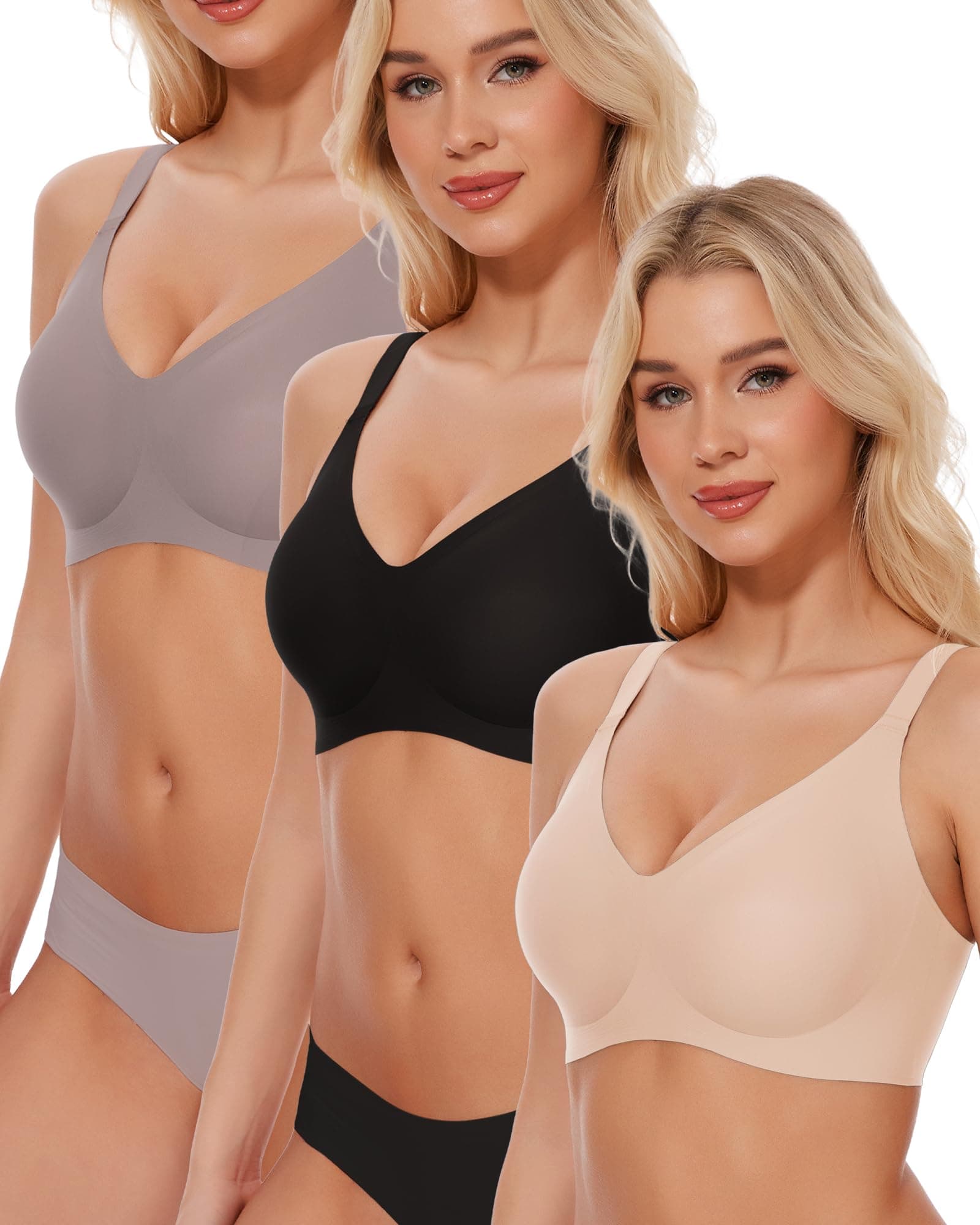 VinfactSeamless Bras for Women No Underwire Wireless Push up Bralettes Soft Support T Shirt Sleep Bra with Bra Extenders