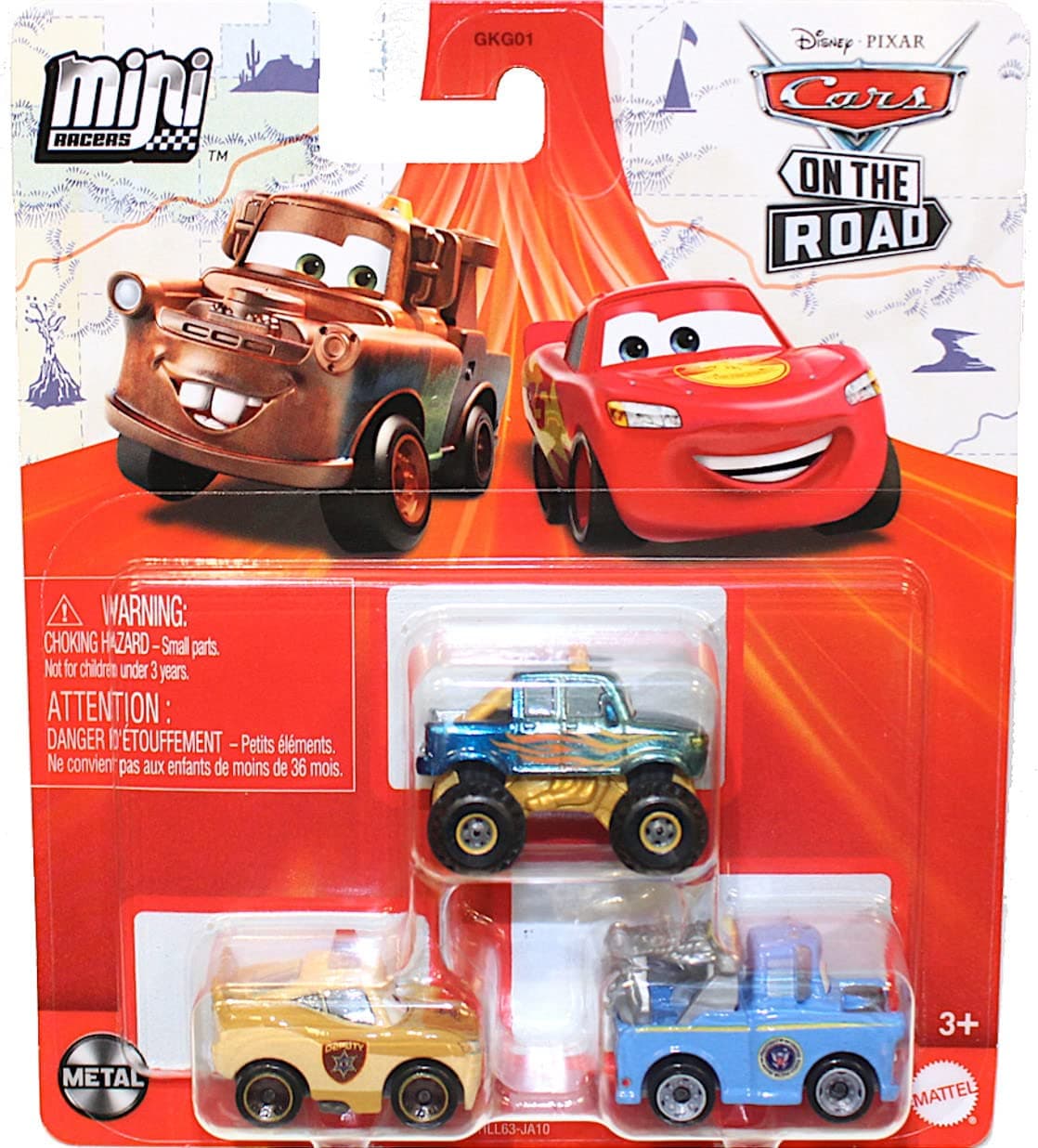 Disney Cars On The Road Mini Racers Movie Set 3-Pack with President Mater, Deputy Hazard Lightning McQueen and Ivy, GKG01