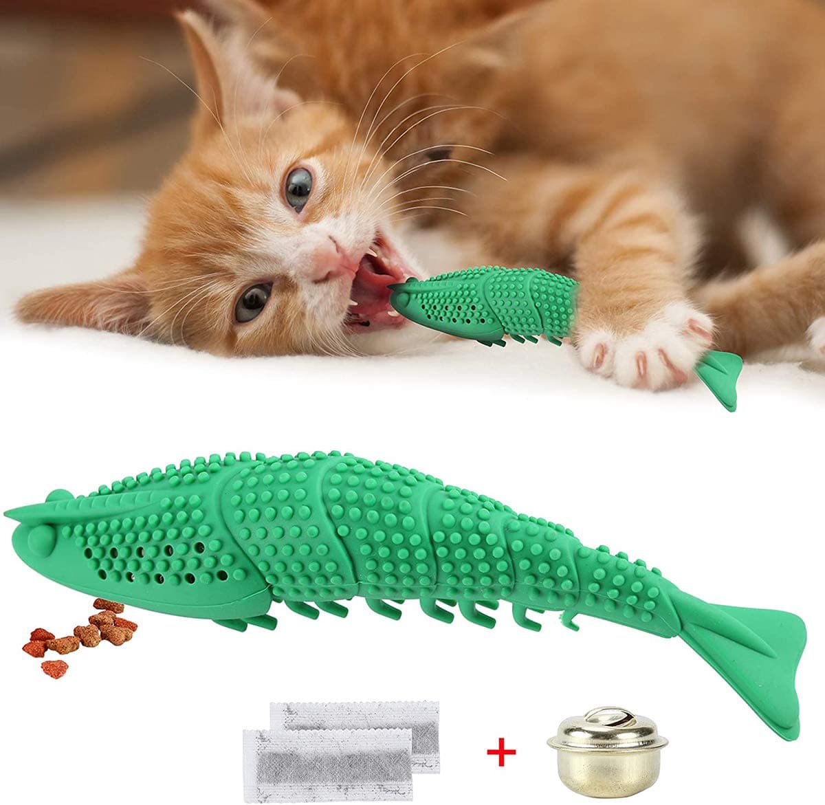 Cat Dental Toy Toothbrushes for Cats Lobster Toy Food Catnip Feeder Teeth Brushing Self Cleaning Toothbrush Interactive Playing Feeding Toy with Bell