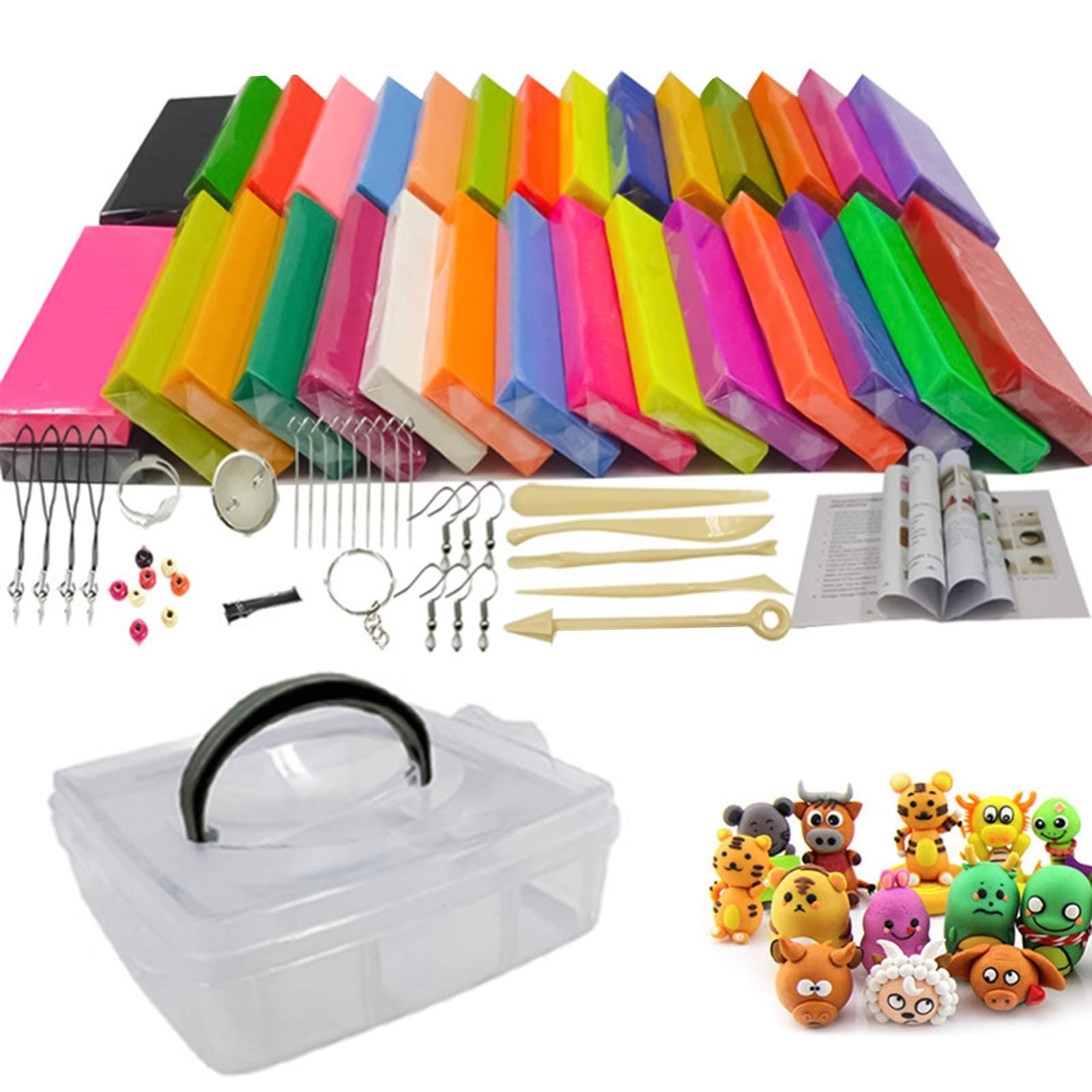 Polymer Clay, 32 Colors Modelling Clay for Kids with Clay Modelling Tools, Storage Box and Instruction Book