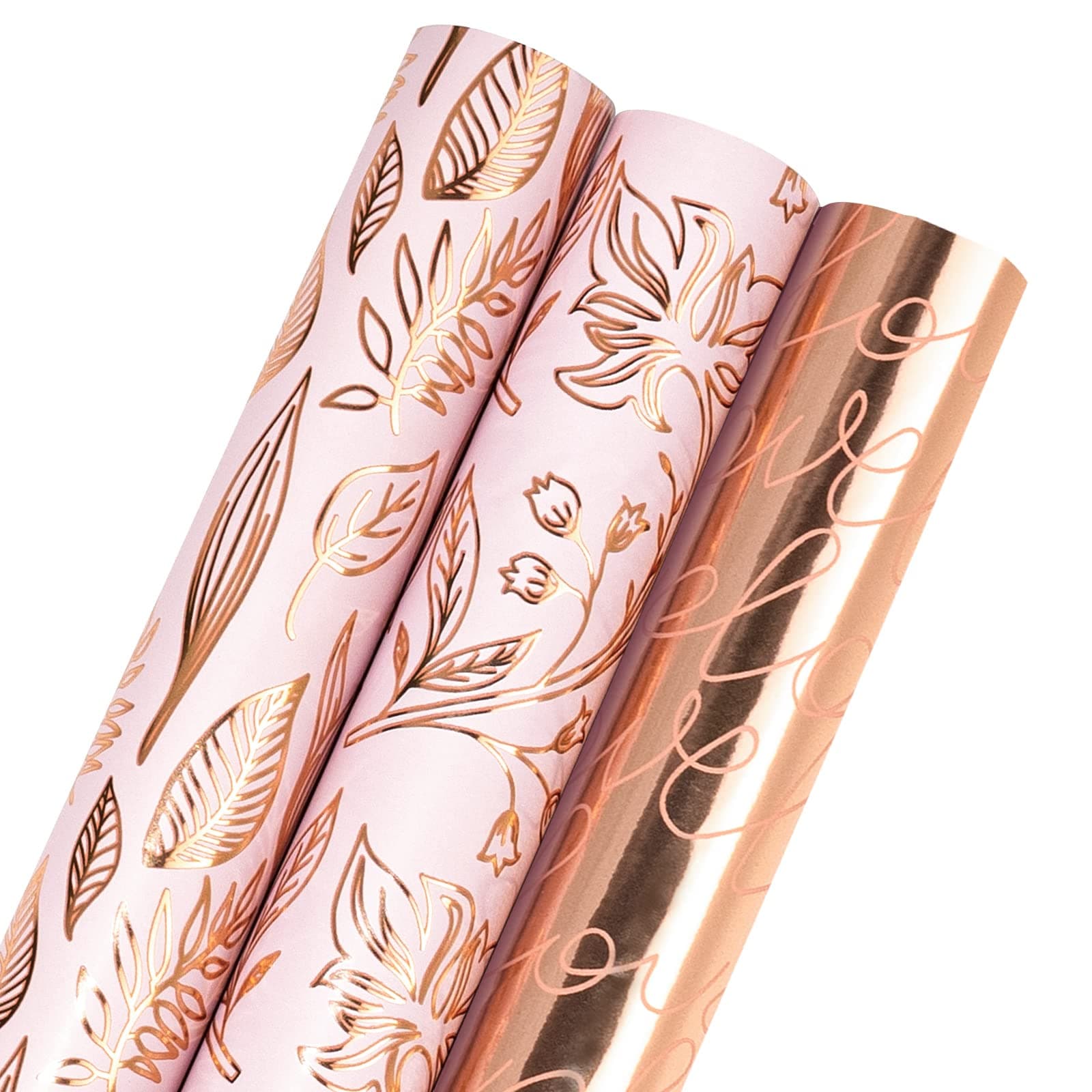 LeZakaa Metallic Wrapping Paper Roll - Pink and Rose Gold Love Print for Valentine憇 Day, Bridal Shower, Wedding, Birthday - 30 inch x 120 inch x 3 Roll