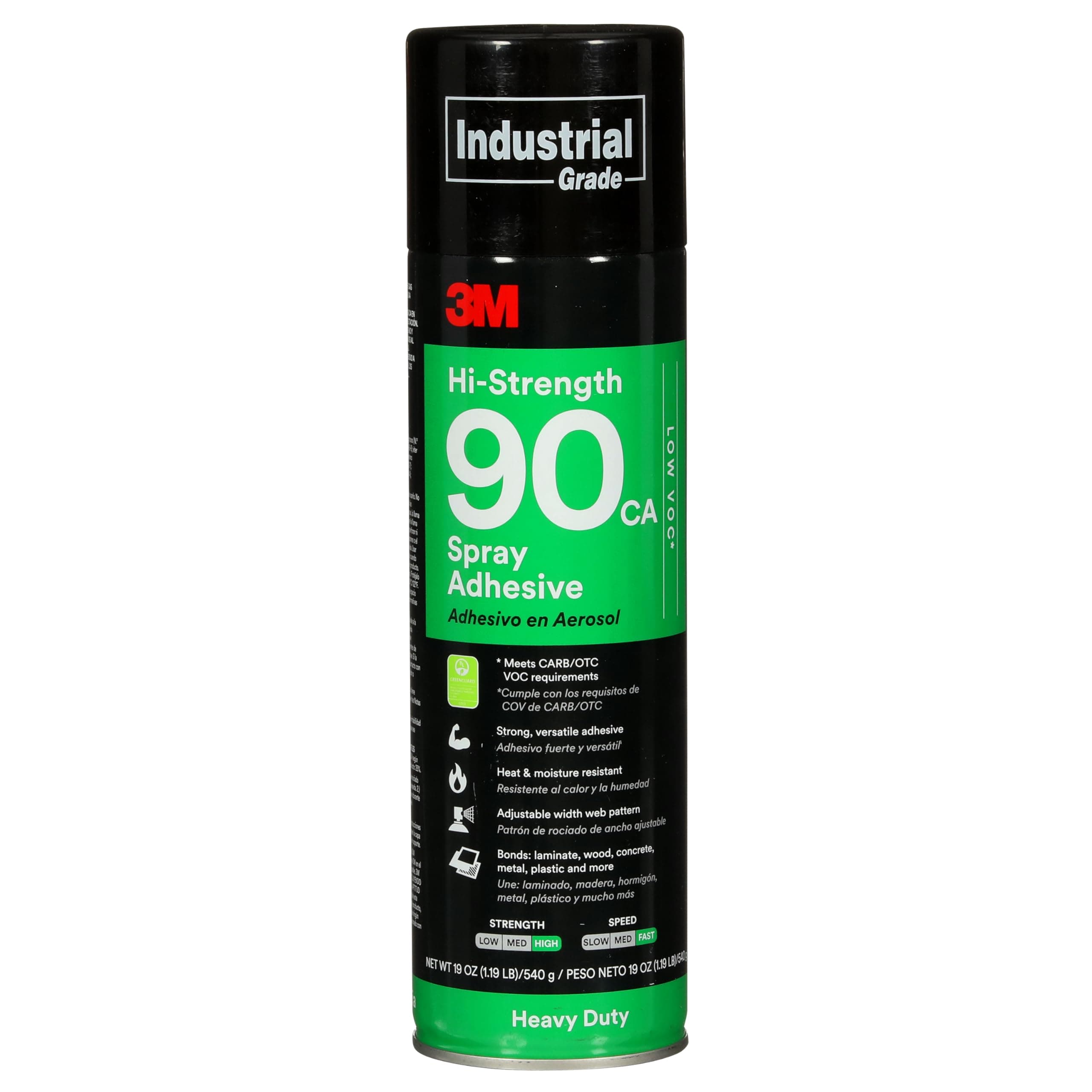 3M Hi-Strength 90 CA Spray Adhesive, Low VOC, Permanent, Bonds Laminate, Wood, Concrete, Metal, Plastic, Clear Glue, Net Wt 19 oz