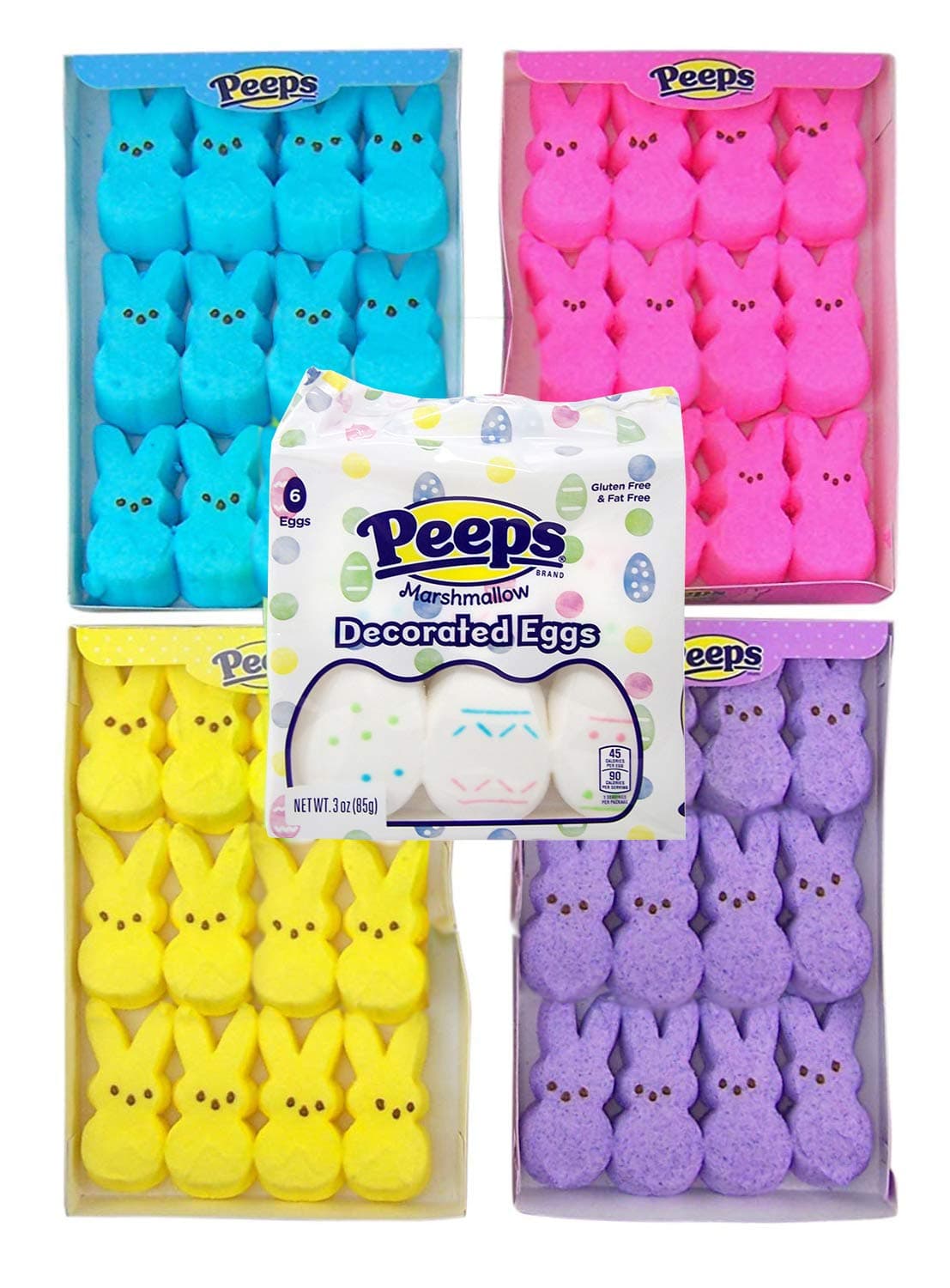 GOPEO Peeps Marshmallow Candy Bunny Variety 5 Pack Easter Basket Candy Stuffers, 3 3/8 Ounce