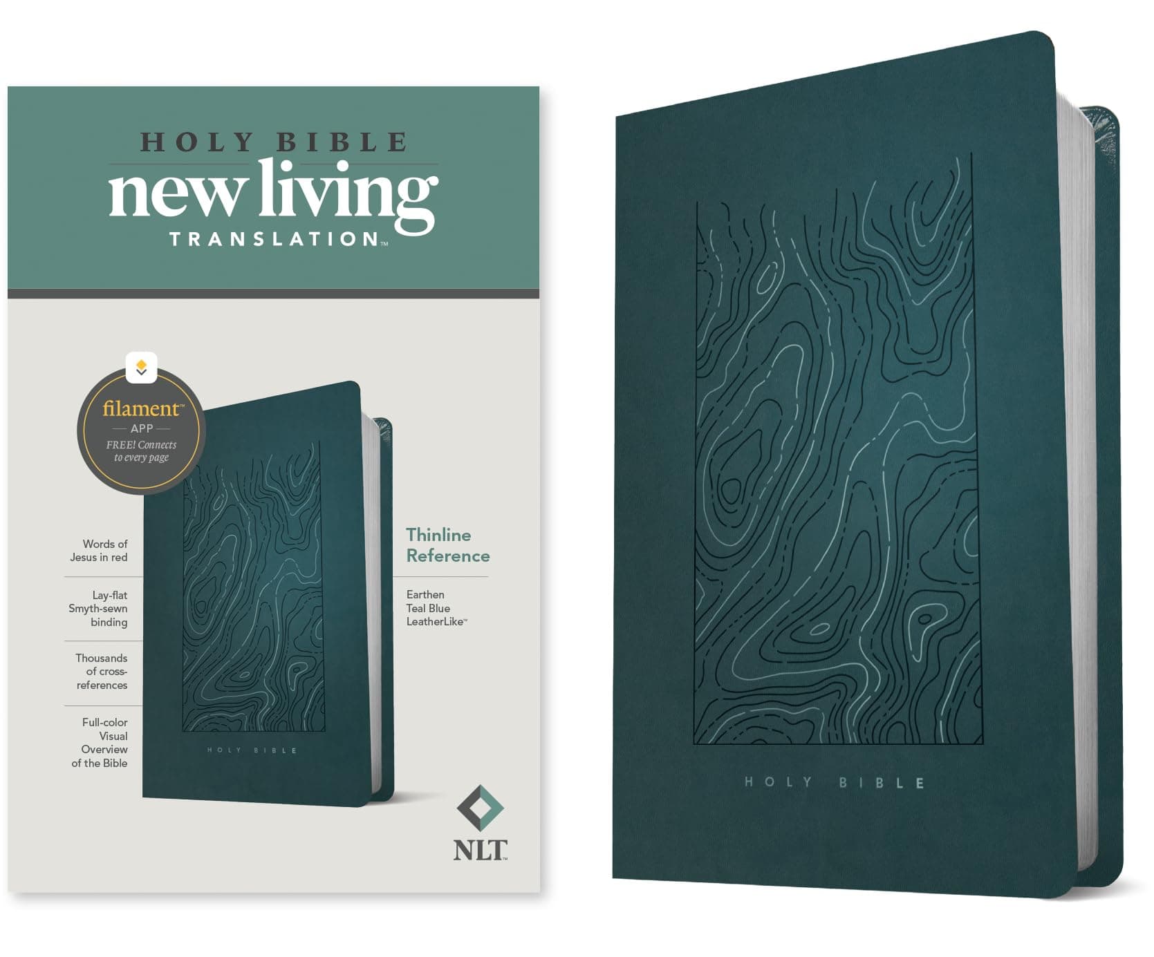 NLT Thinline Reference Bible, Filament Enabled (LeatherLike, Earthen Teal Blue, Red Letter): Includes Free Access to the Filament Bible App Delivering ... Notes, Devotionals, Worship Music, and Video