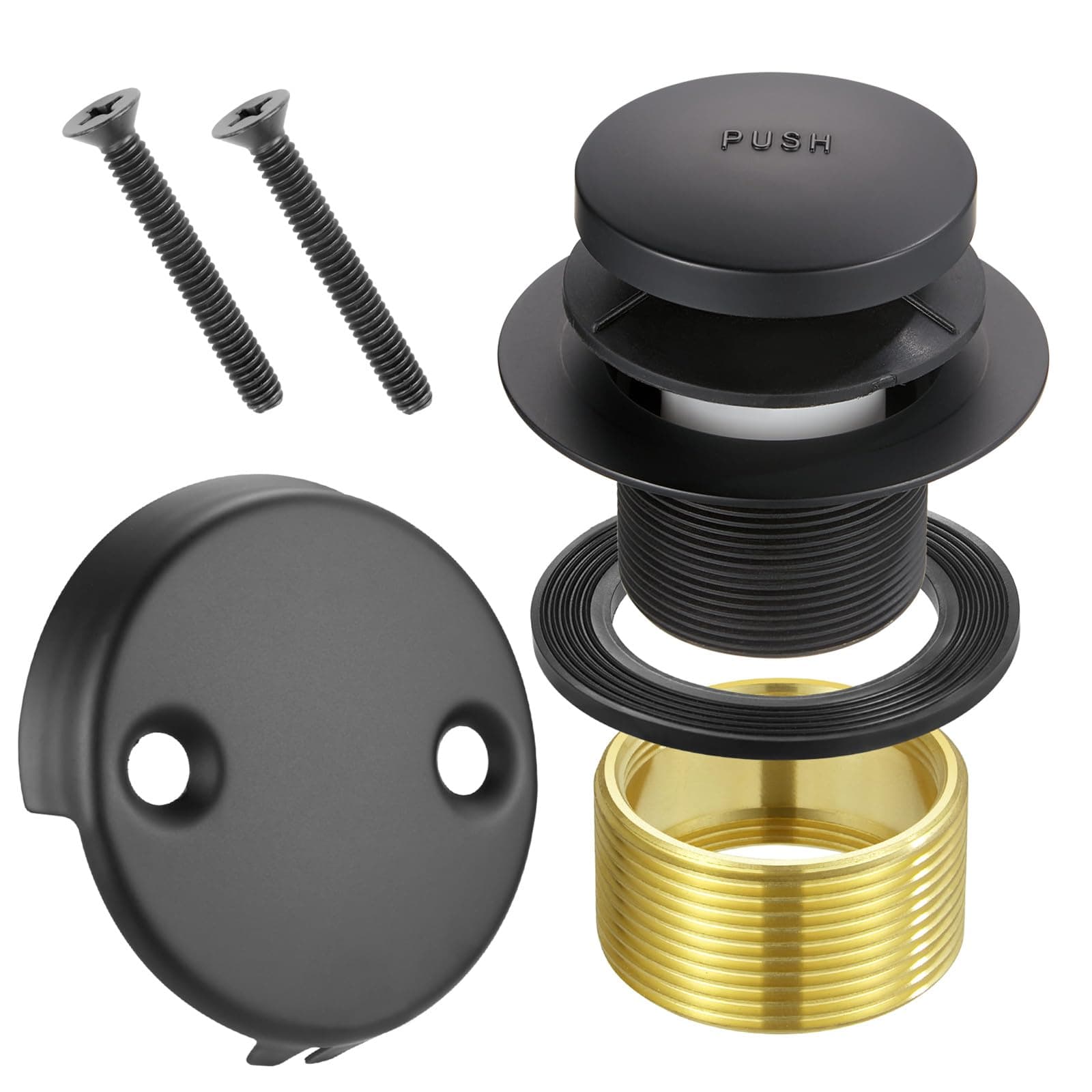 Tip Toe Bathtub Drain Conversion Kit Assembly, Tub Drain Plug Trim Set Bath Tub Drain Stopper with Two-Hole Overflow Faceplate (Matt Black)