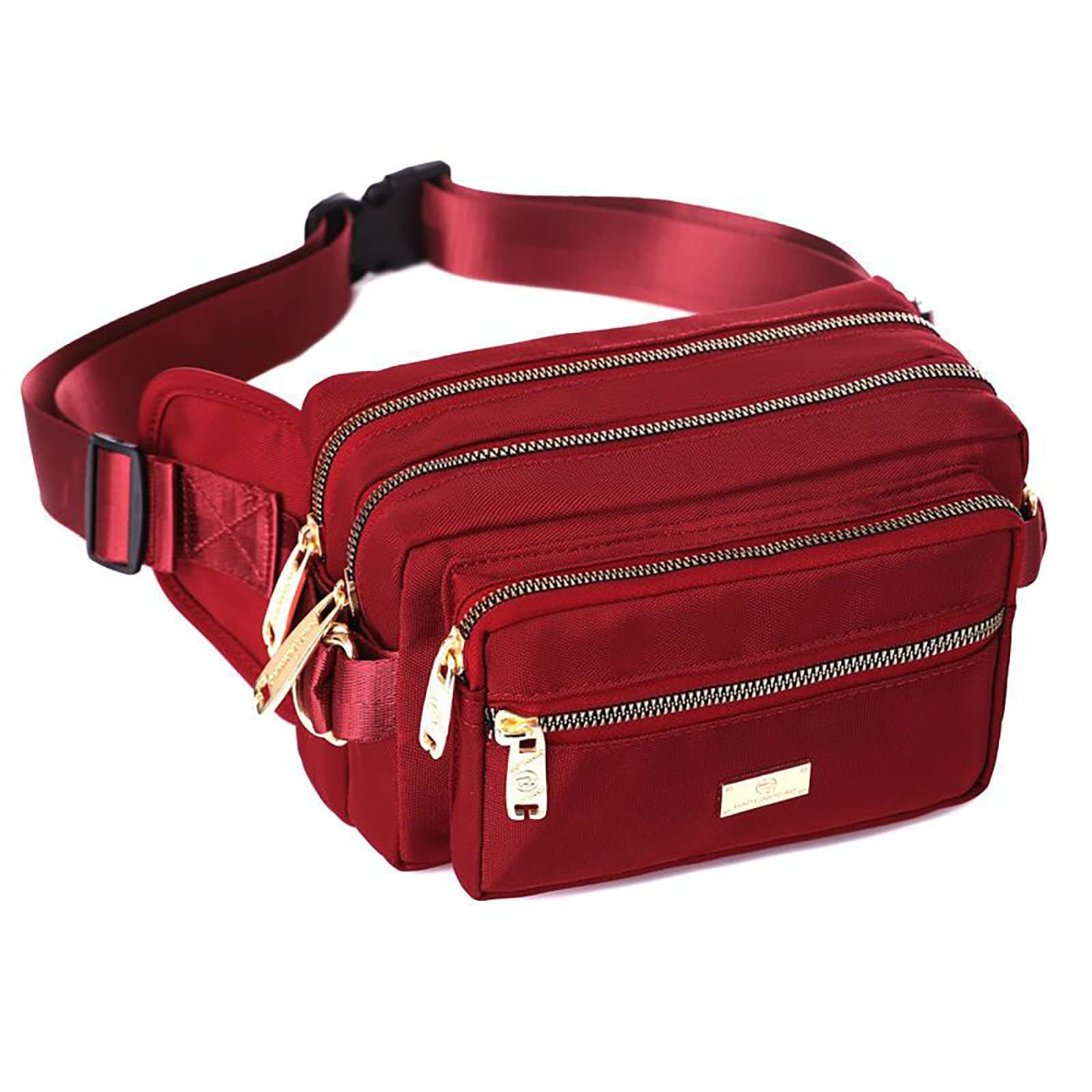 Extra Large Fashion Fanny Pack for Men Women, Waist Bag for Waterproof Hiking Running Biking Gym Outdoor Sports Travel Belt Bag (Garnet)
