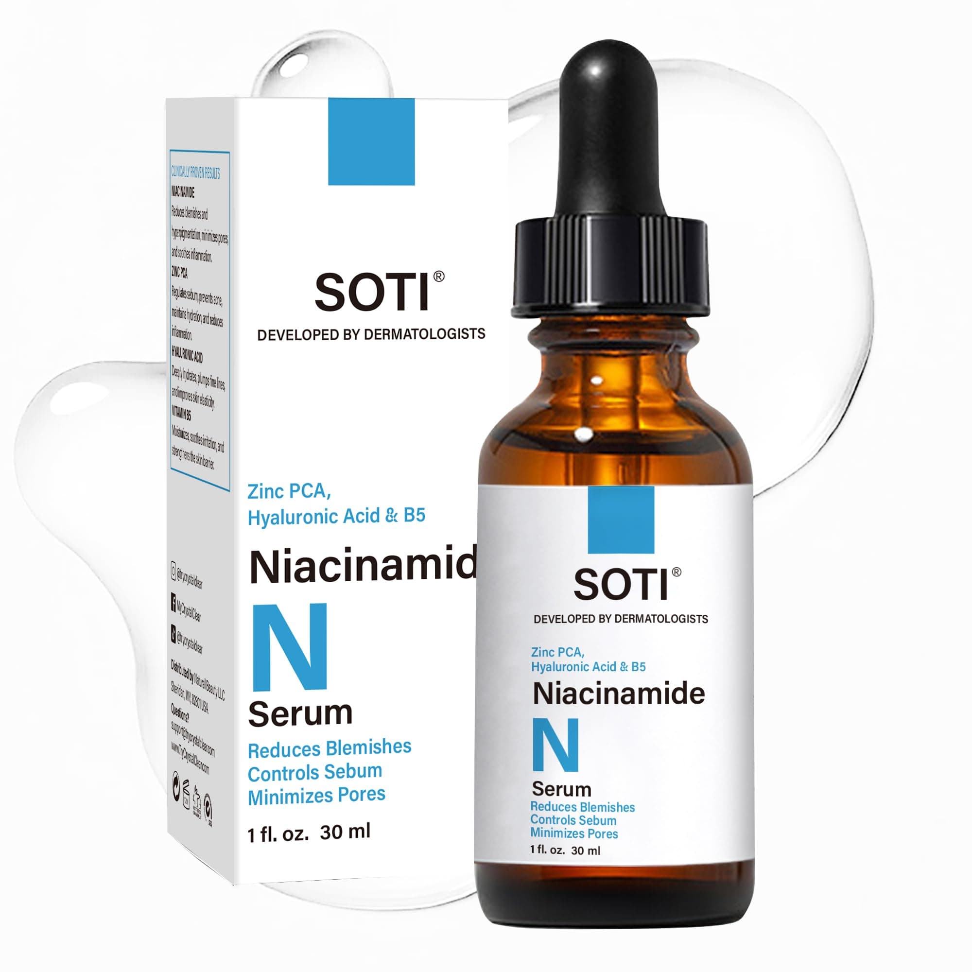 Niacinamide 10% + Zinc 1% Face Serum with B5 & Hyaluronic Acid | Fades Acne Marks, Controls Oil, Minimizes Pores, Reduces Blemishes & Redness, Clear Skin Support (30ml)