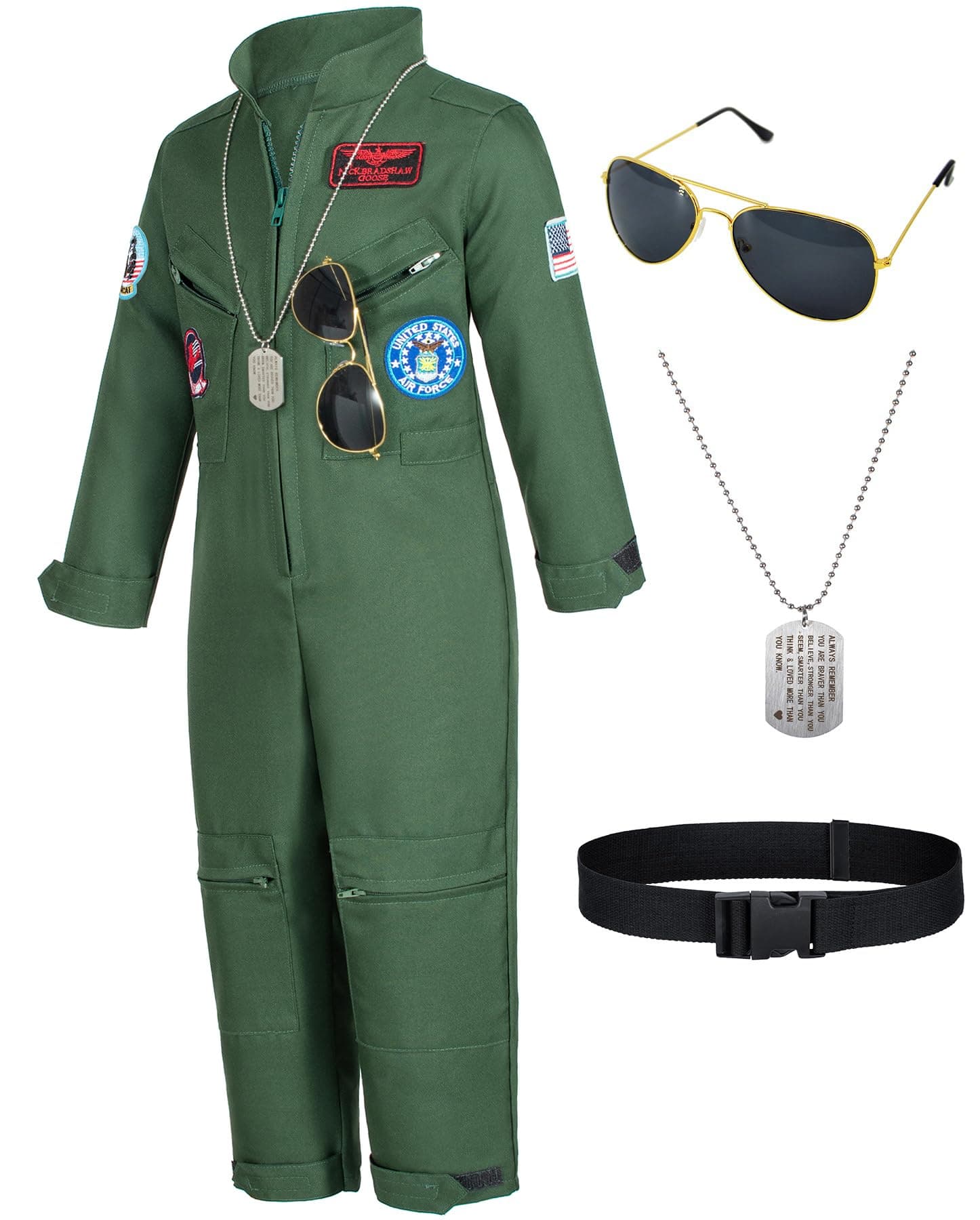 Kids Fighter Pilot Costume - Air Force Flight Suit Roleplay Dress Up with Aviator Accessories for Girls Boys