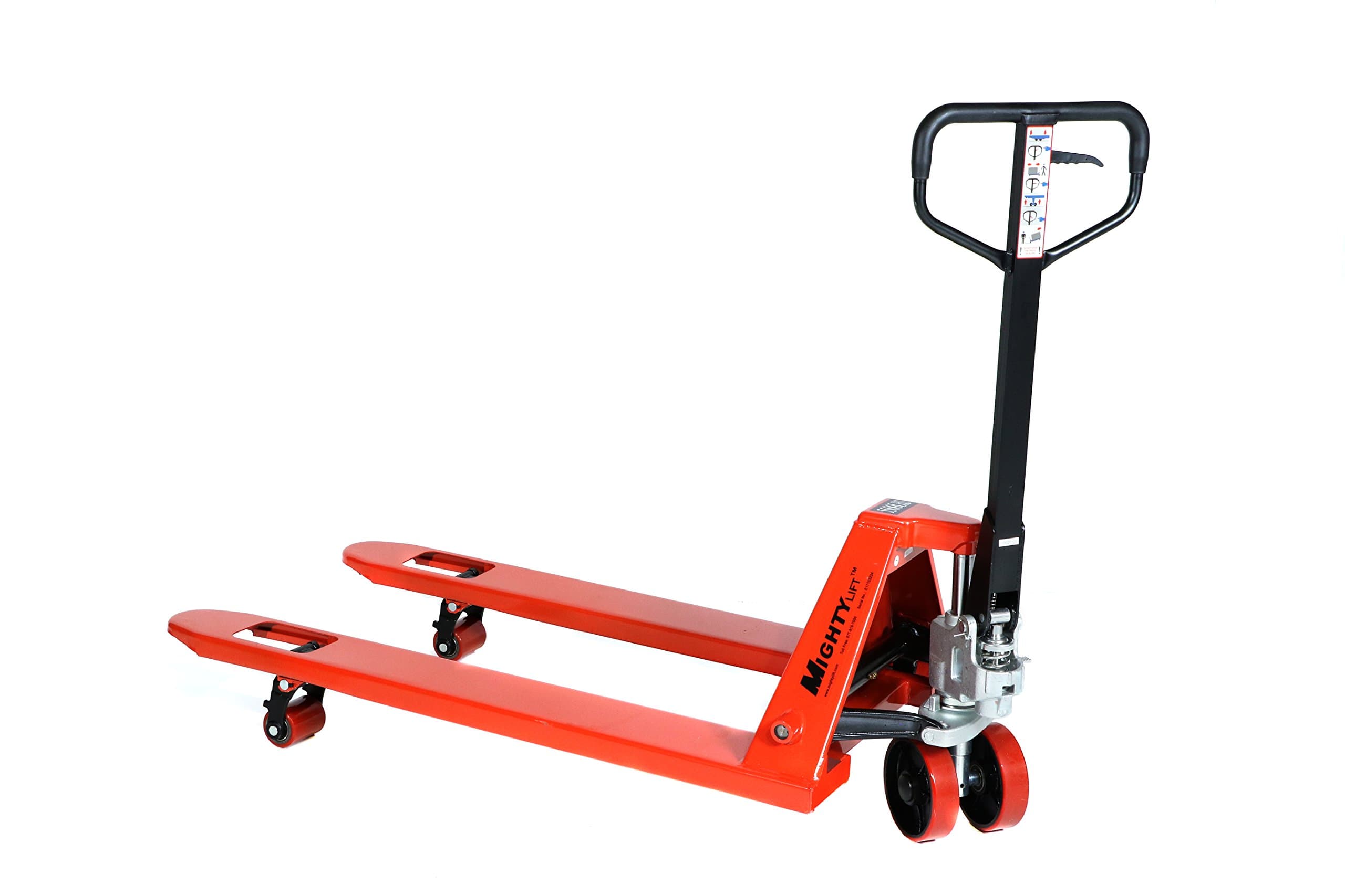 ML55C Heavy Duty Pallet Jack Truck, Wheels, Polyurethane on Steel, 50" Height, 27" Width, 48" Length, 5500 lb. Load Capacity, Orange