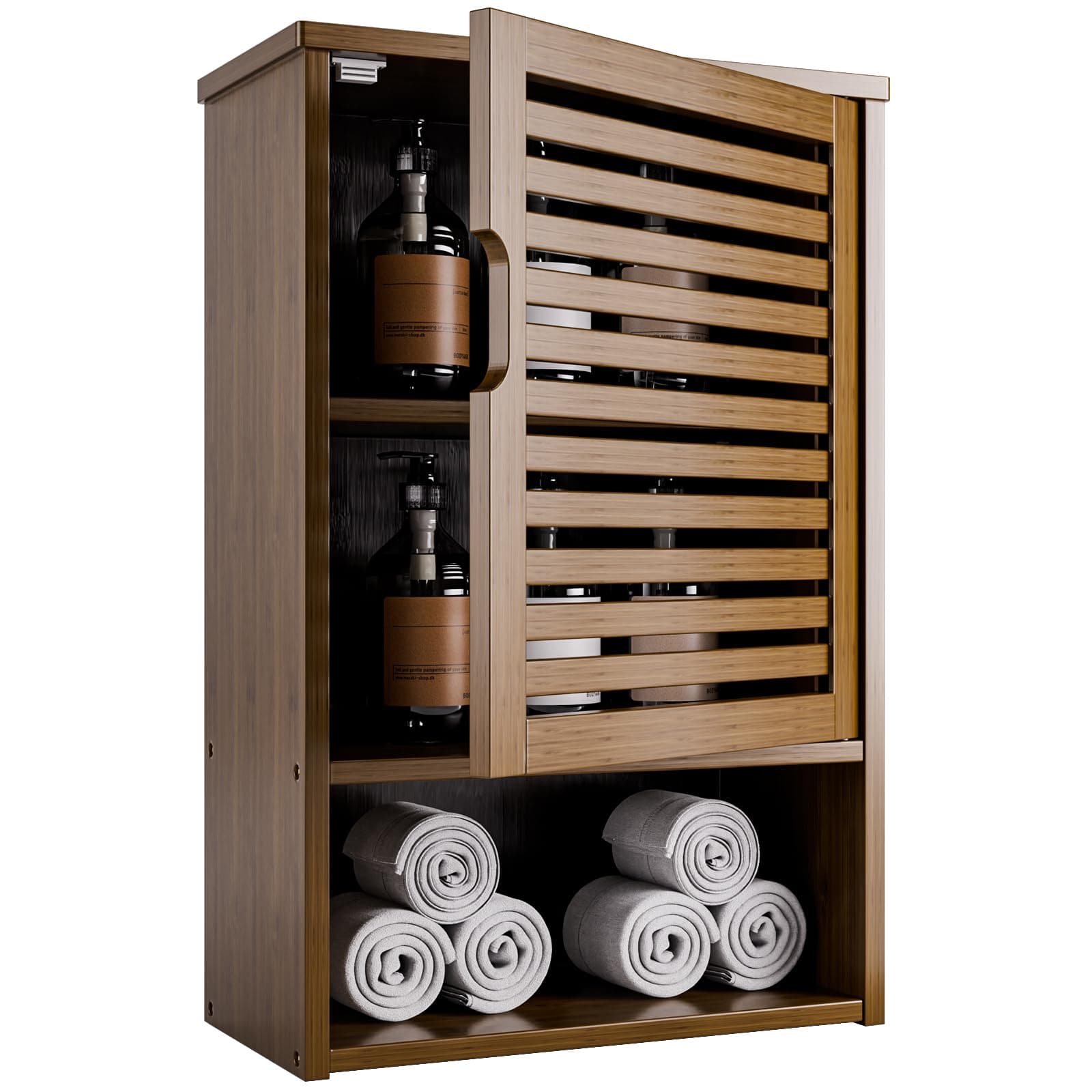 HITNET Medicine Cabinet, Wall Hanging Cabinet with Adjustable Shelf, Bathroom Storage Organizer Over the Toilet with Single Door and Open Bottom Shelf, Walnut