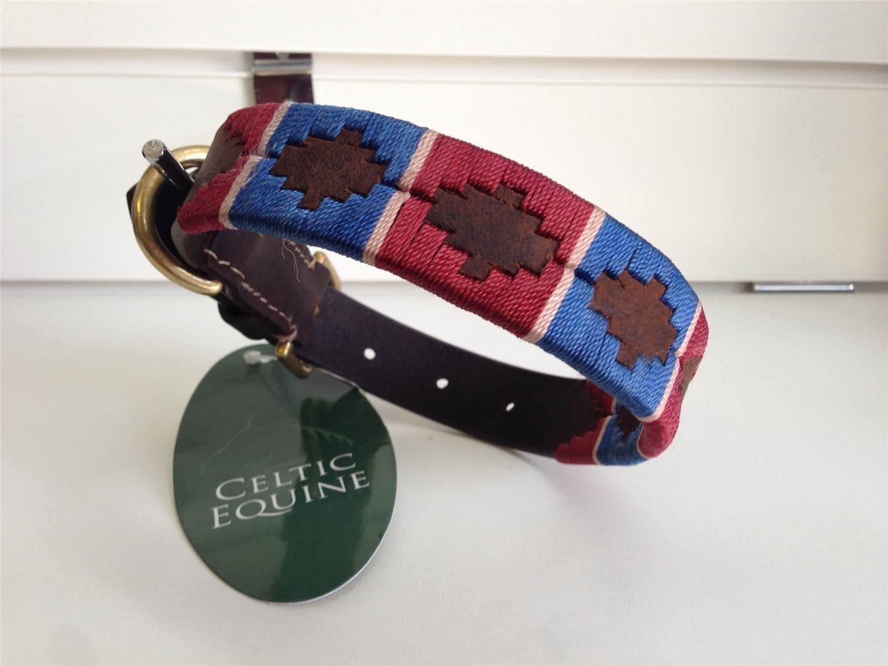 Chukka Polo Brown Dog Collar Champagne Stripe, Red/Navy, 15-Inch x5/8-Inch