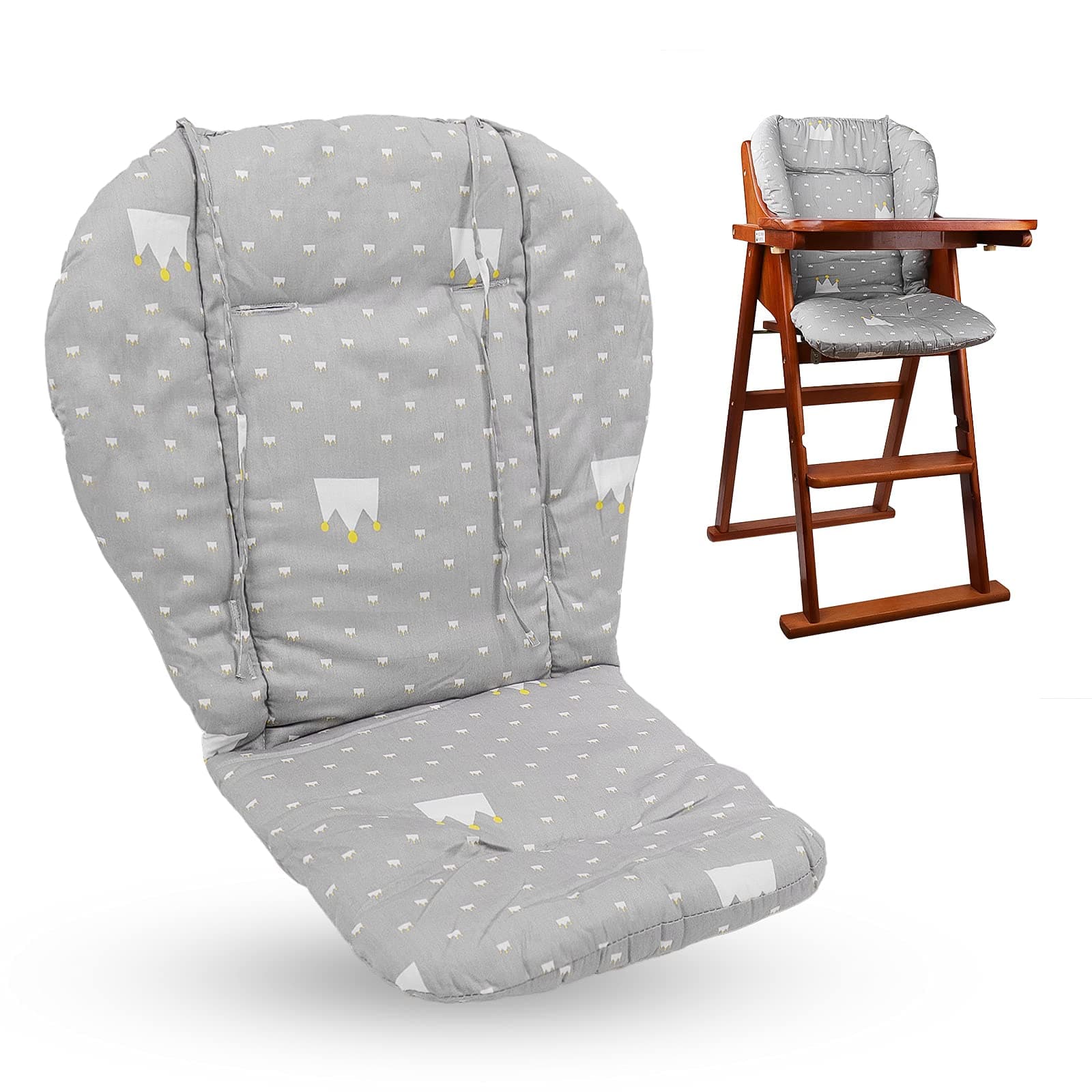 Baby High Chair Cushion, Thick Pad for Wooden High Chair, Baby Dining Chair Liner Mat(Grey Crown)