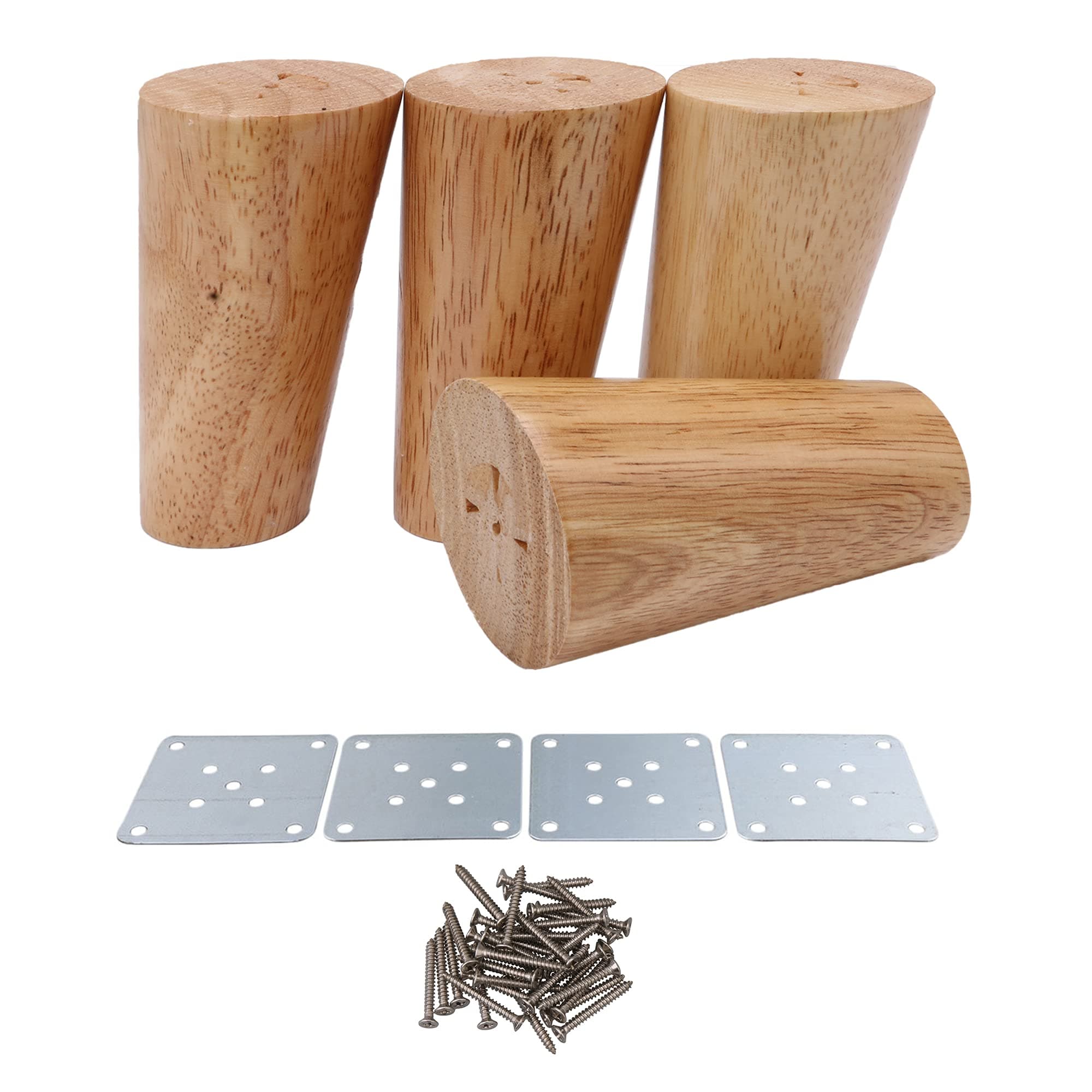 4Pcs Wood Sofa Feet Oblique Tapered Wooden Furniture Legs Wood color, 10cm with white box