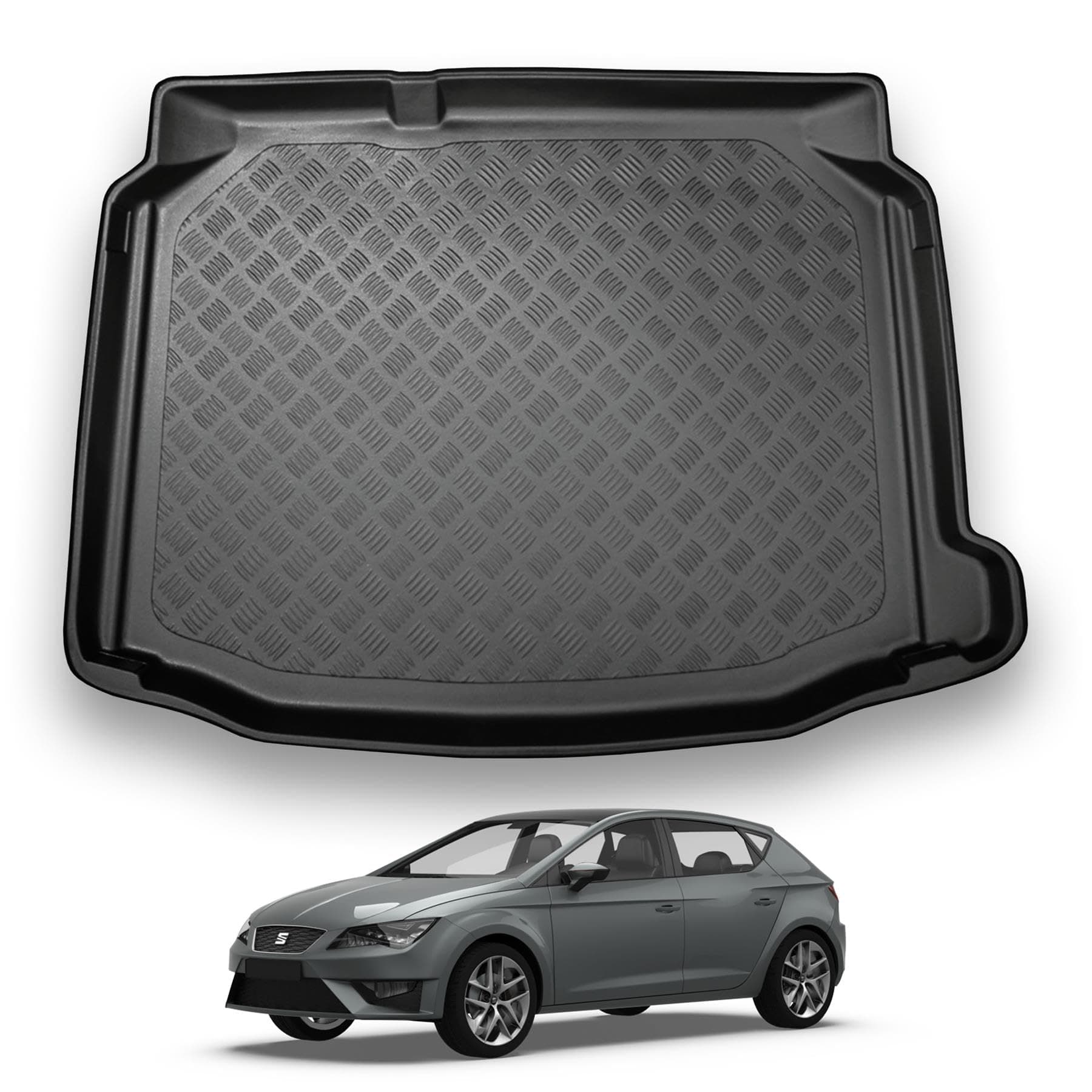 NOMAD Seat Leon (2013-2020) Boot Liner [Lower Boot Position] Tailored Fit Car Floor Mat Protector Non Slip Waterproof Raised Edges Compatible Custom Fit Accessory Black Dog & Pet Friendly