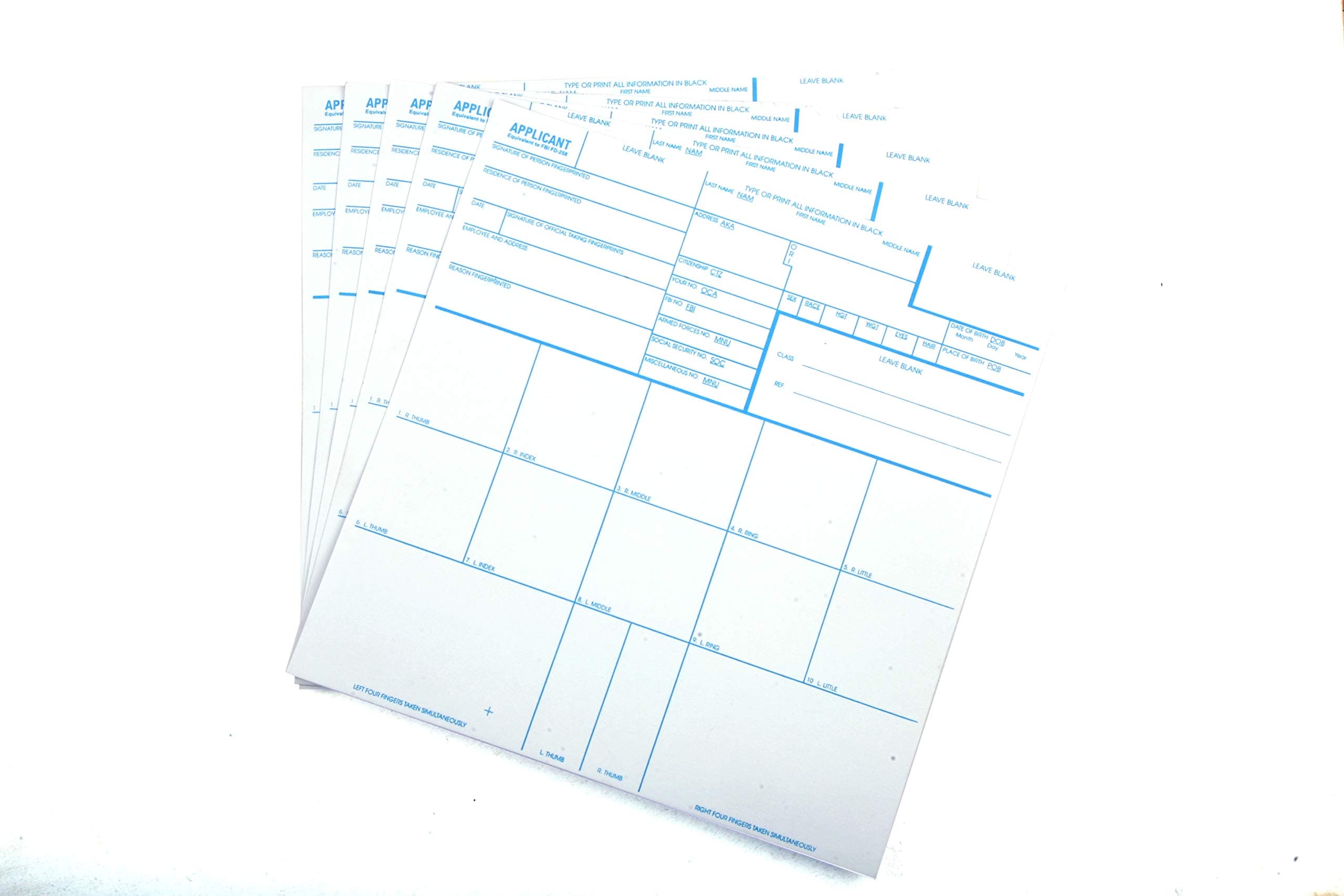 Fingerprint Cards, Applicant FD-258, 100 Pack