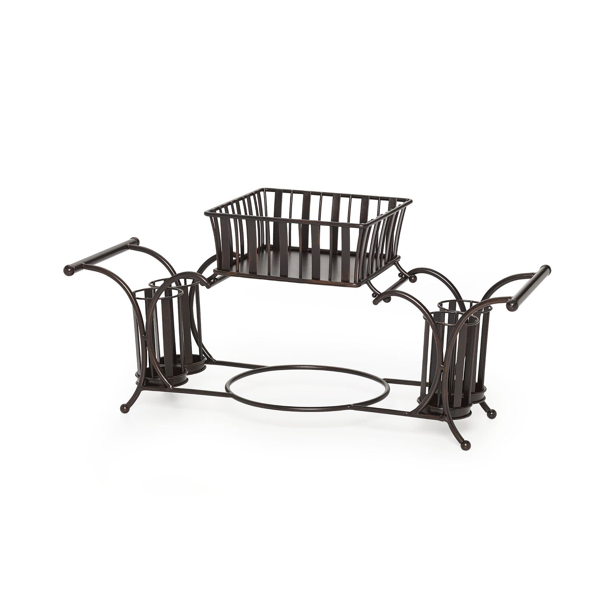 Gourmet Basics by MikasaBand And Stripe Metal Hostess Flatware Napkin And Plate Tabletop Buffet Picnic Caddy