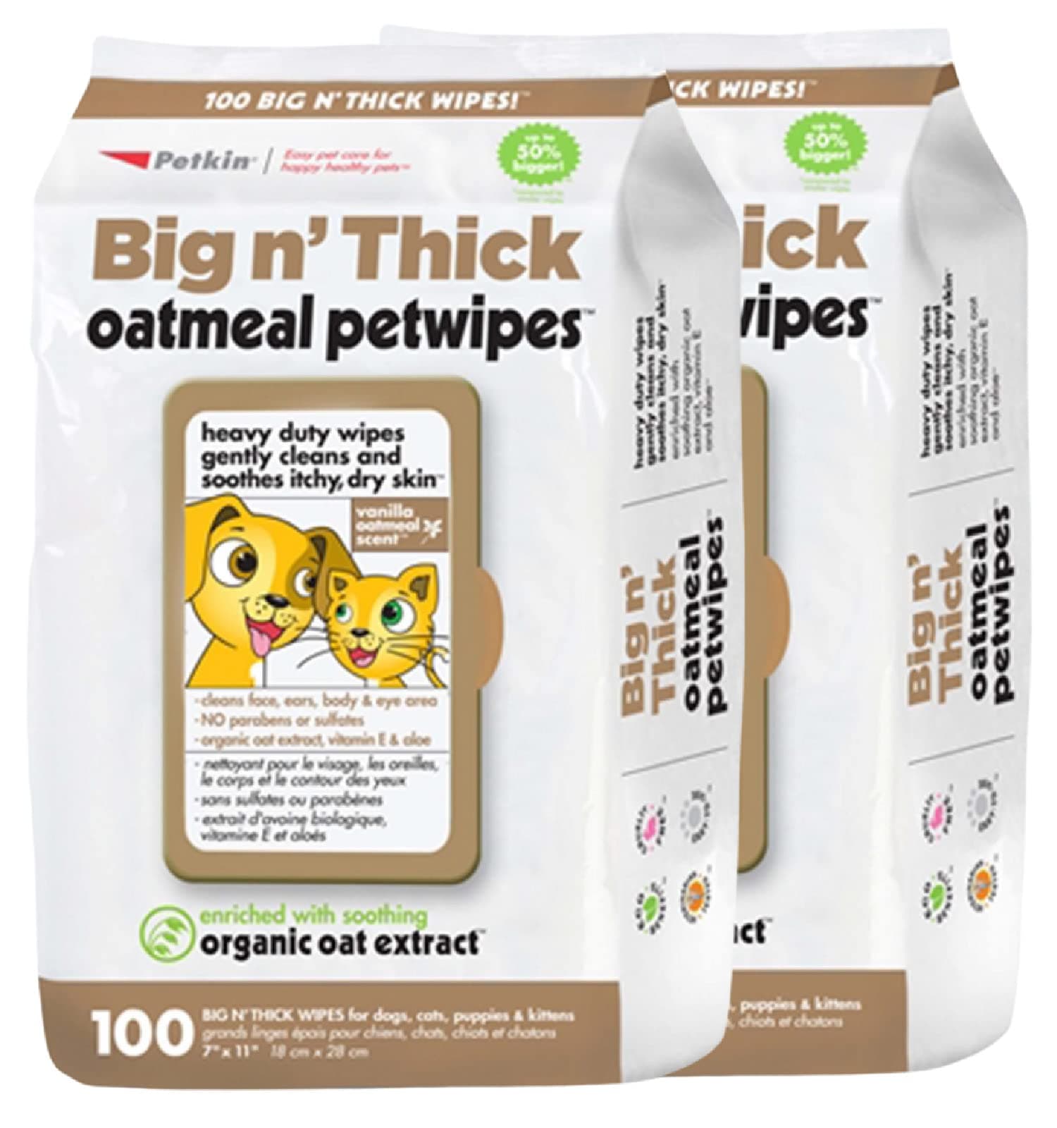 Pet Wipes for Dogs and Cats, 200 Wipes (Large) – Oatmeal Pet Wipes for Dogs and Cats – Soothes Itchy Dry Skin and Cleans Ears, Face, Butt, Body and Eye Area – 2 Packs of 100 Wipes