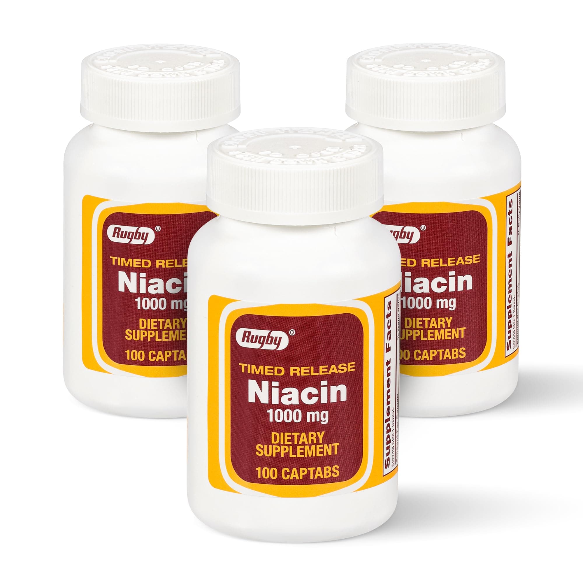 RUGBY LABORATORIES Niacin Timed Release 1000mg Tablets - 3 Pack (3)