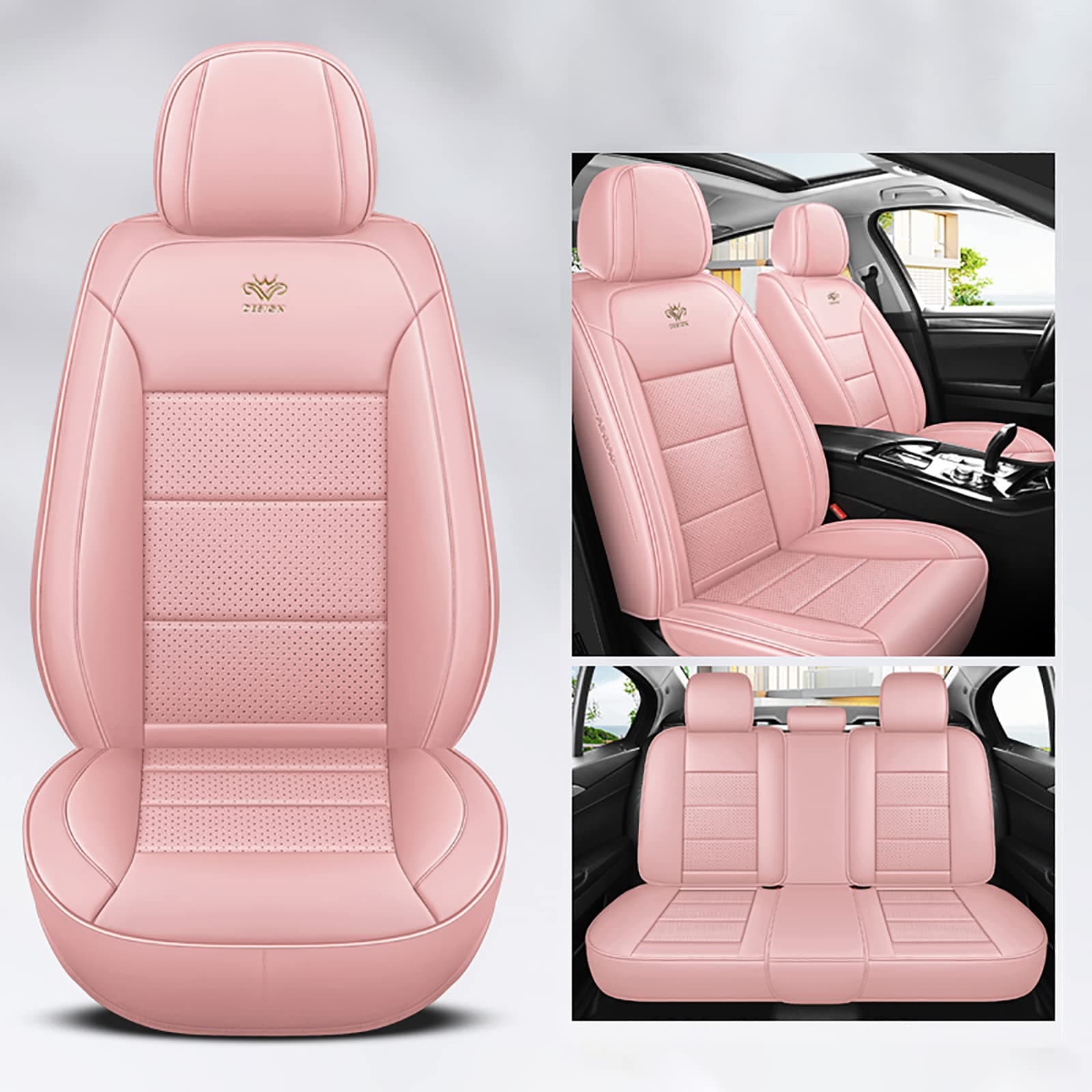 QOOIV Car Seat Covers Universal Full Set Accessories for Vauxhall Vectra C VXR Estate, Vectra ST200(B), Viva, Viva Rocks, VX220, Zafira A B, Zafira B ecoFLEX Car Accessories:pink