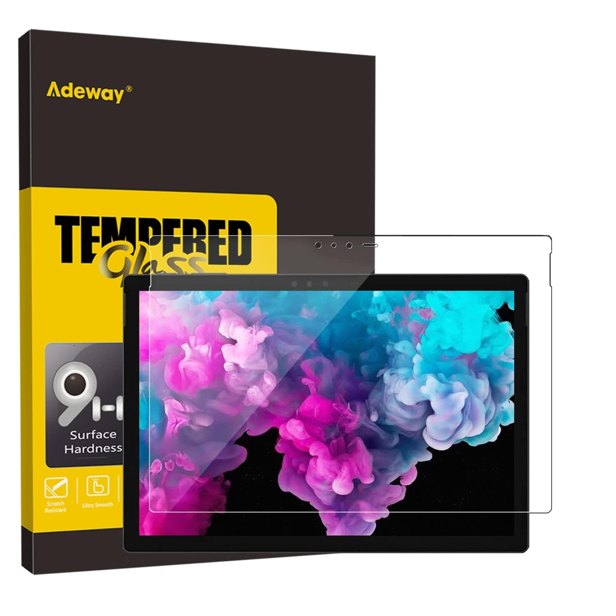Adeway Screen Protector for Microsoft Surface Pro 6/5 / 4 (12.3 Inch)- Compatible with UAG Rugged Case,Precise Cutouts,9H Tempered Glass,Scratch Resistant,Easy Installation