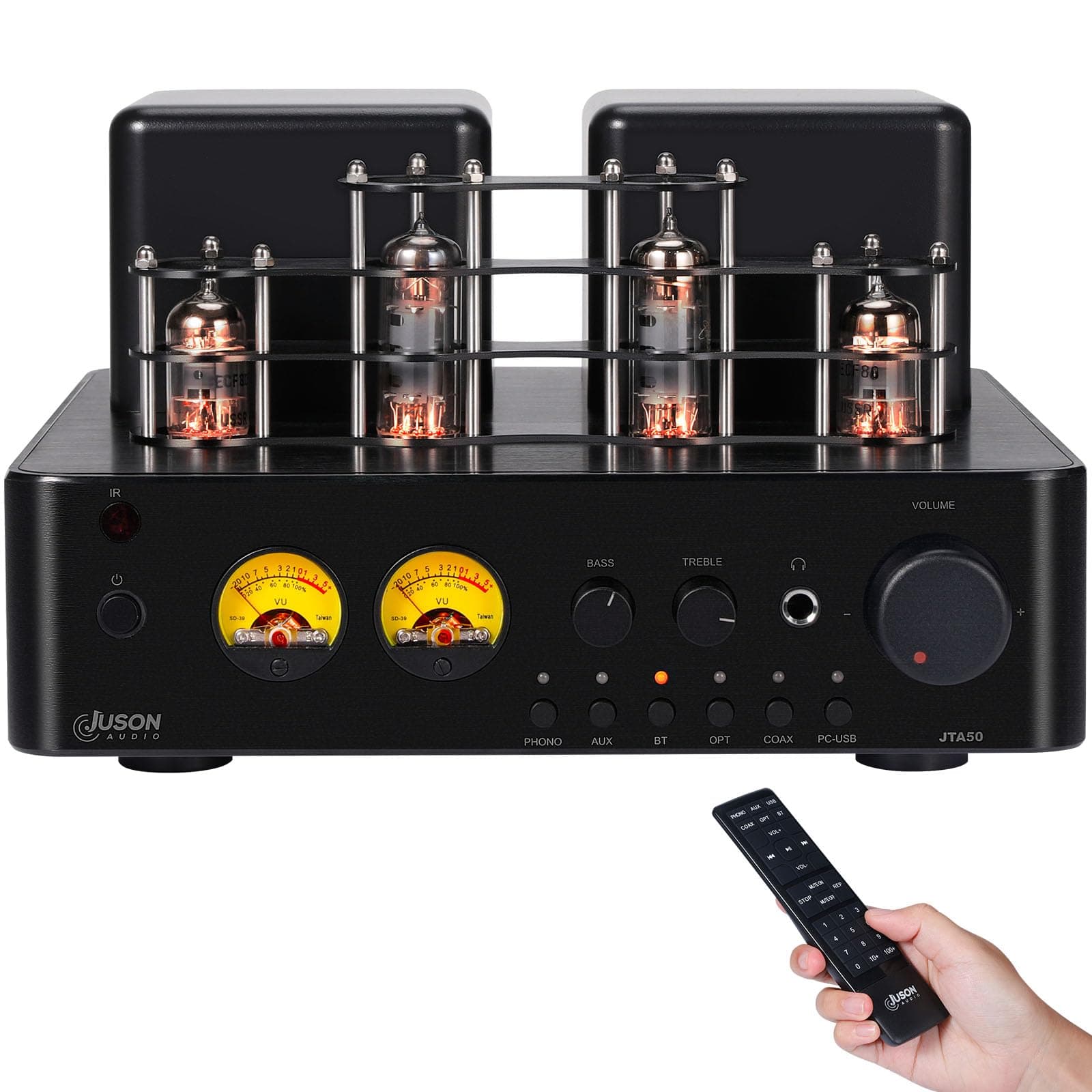 Juson Audio JTA50 Tube Amplifier Entry-Level Hifi Amp with BT 5.0, Remote,AUX,COAX, Phono and USB in,Subwoofer out,2.1CH for Turntable (JTA50-AE)