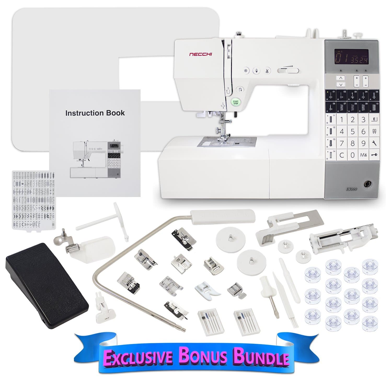 Necchi EX60 Computerized Sewing Machine with Exlcusive Bonus Bundle