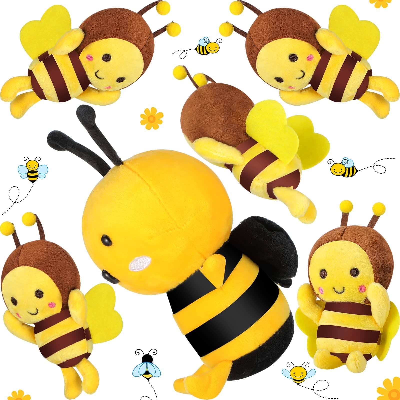Jerify6 Pieces Bee Plush Bee Stuffed Animal, Bees Plush with Yellow Toy, Cuddly Large Soft Bee Pillow 2 Sizes 7.87 Inches 4.72 Inches